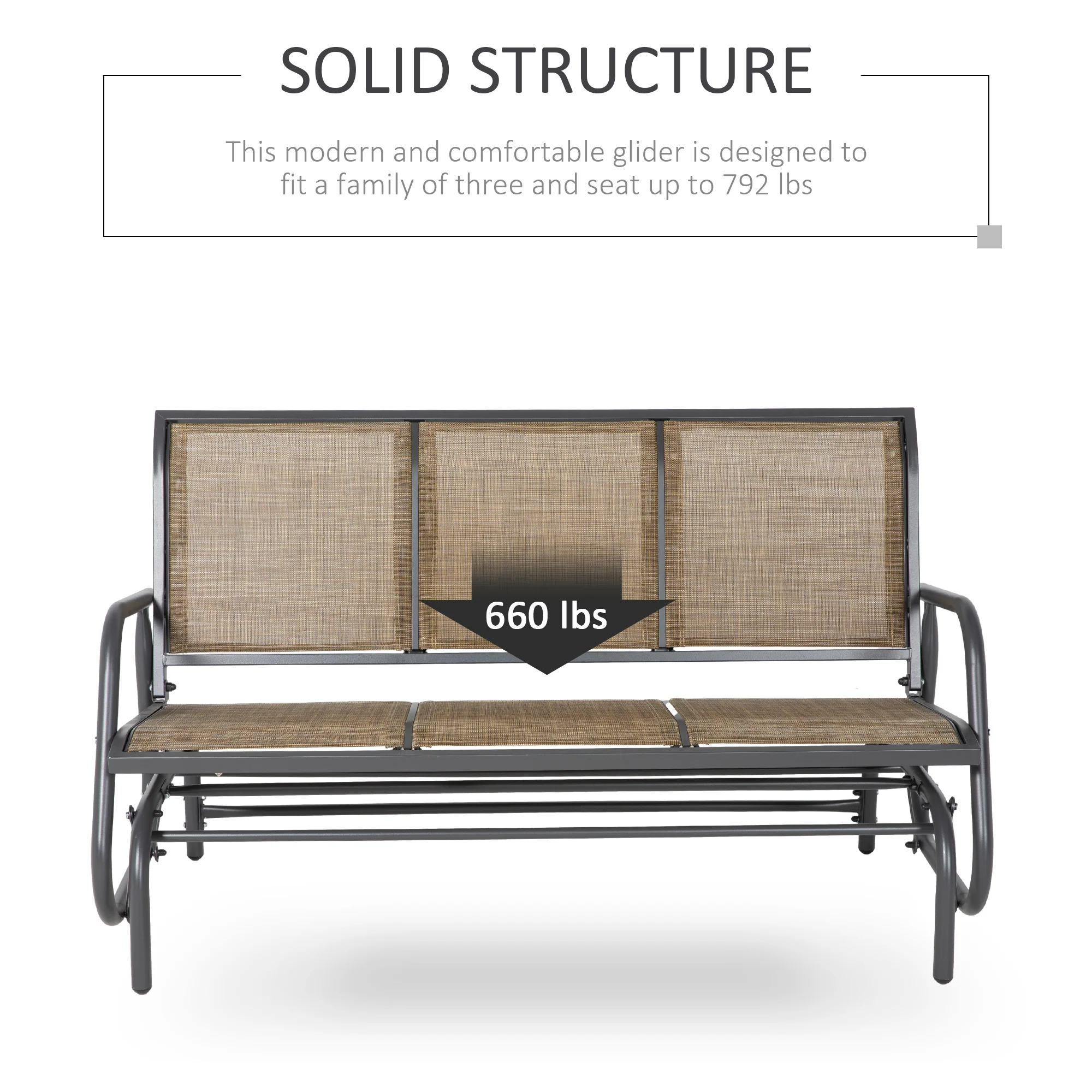 3-Seat Porch Glider Swing with Breathable Mesh & Metal Frame, Brown - Image 8