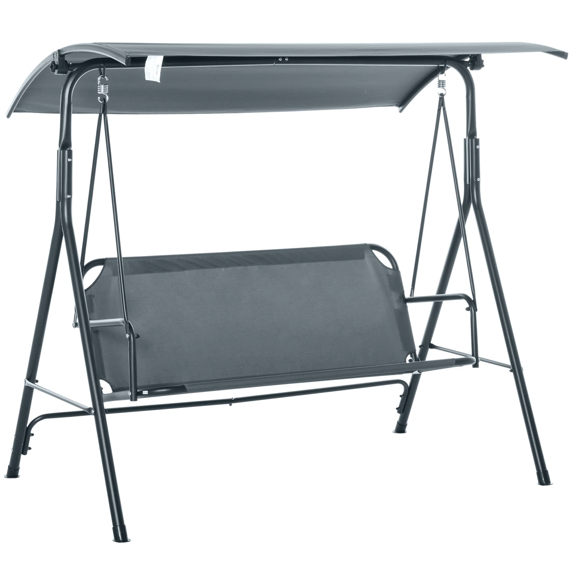 3-Person Porch Swing with Adjustable Canopy, Bench Seat & Steel Stand in Gray - Image 12