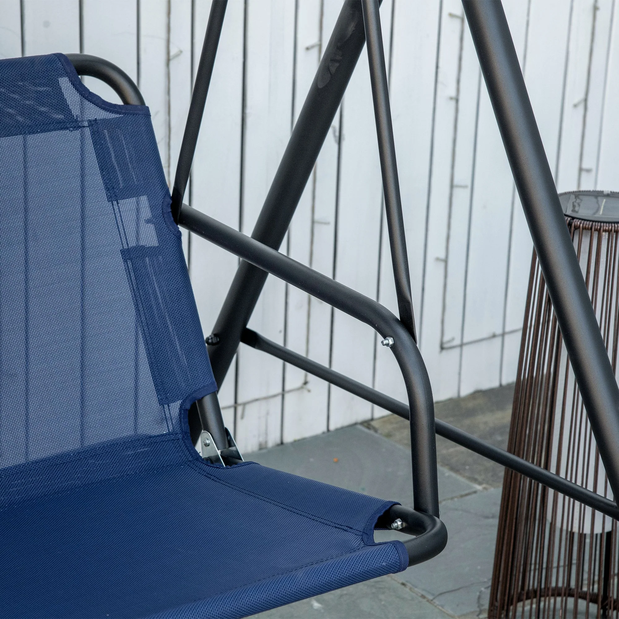 3-Person Porch Swing with Adjustable Canopy, Steel Frame & Bench-Style Seat, Dark Blue - Image 11