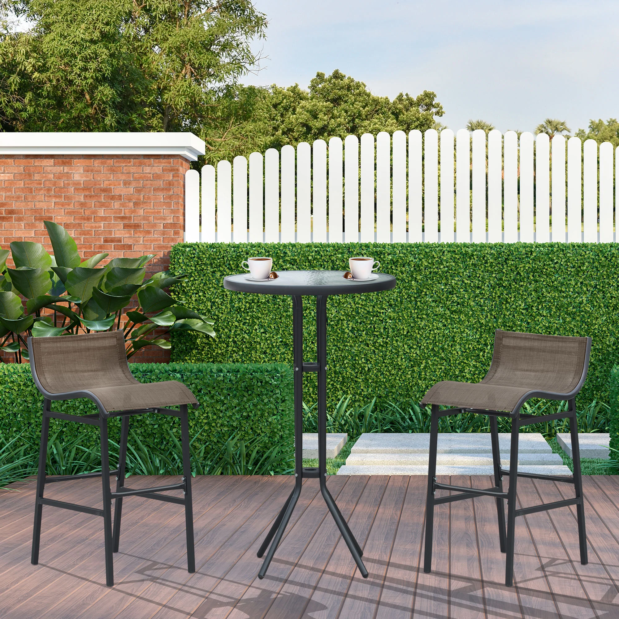 3-Piece Bar Height Outdoor Bistro Set for 2, Tan - Image 3
