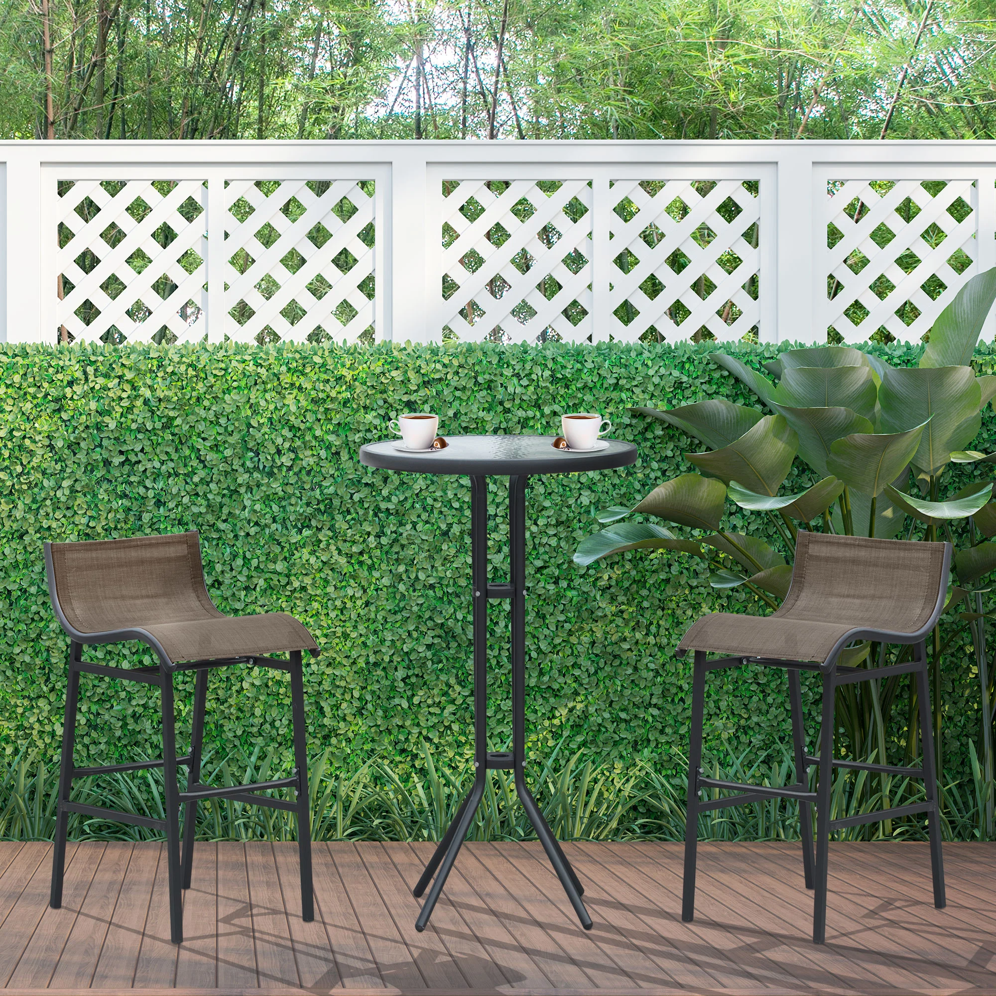 3-Piece Bar Height Outdoor Bistro Set for 2, Tan - Image 4