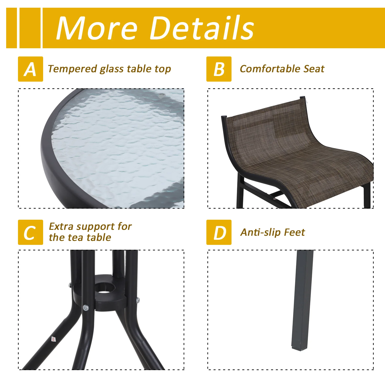 3-Piece Bar Height Outdoor Bistro Set for 2, Tan - Image 8