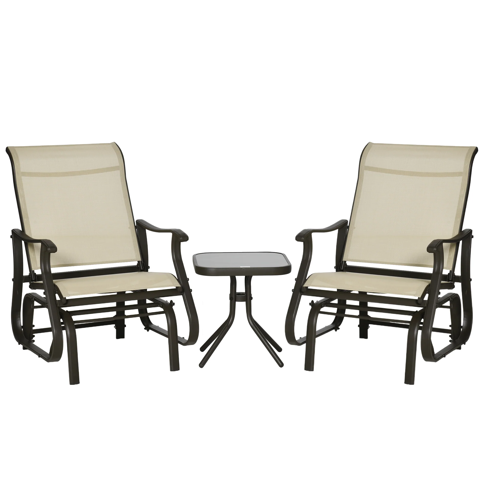 2-Person Gliding Rocking Chair & Bistro Tea Table Set, Beige - Image 12