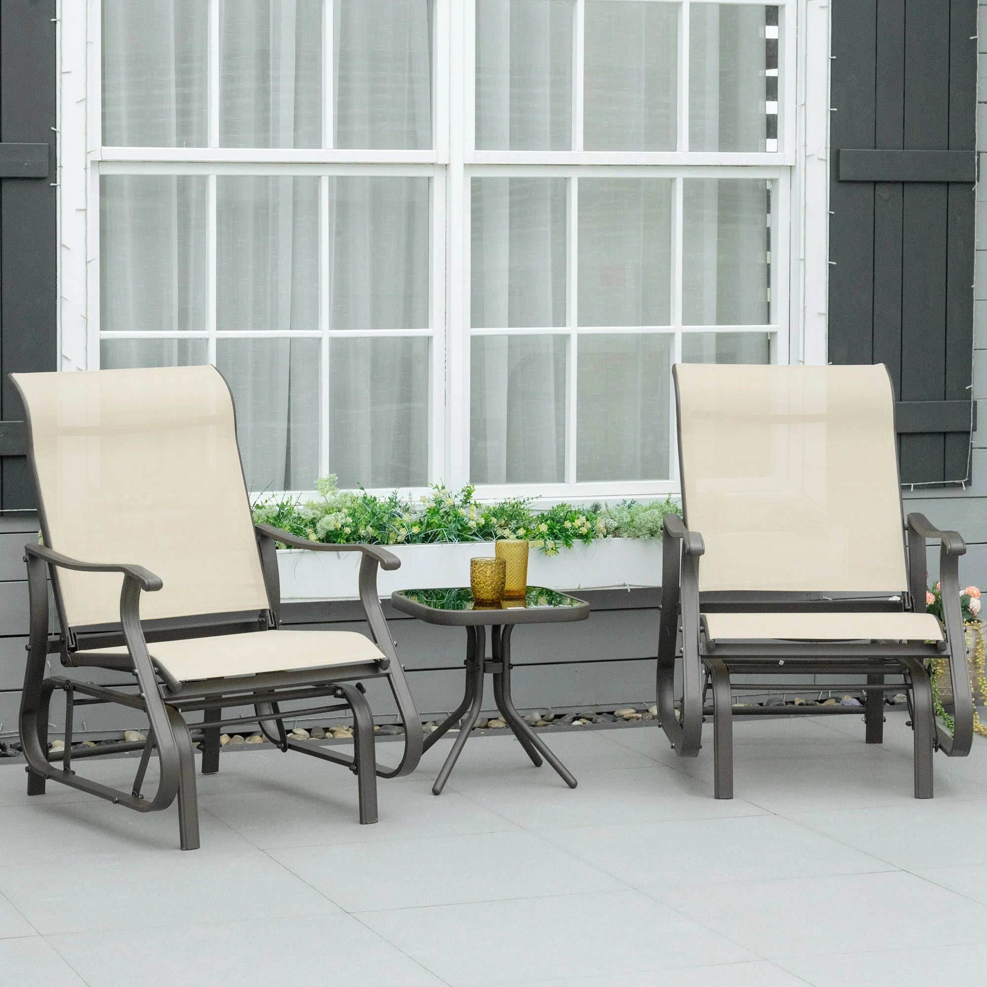 2-Person Gliding Rocking Chair & Bistro Tea Table Set, Beige - Image 3