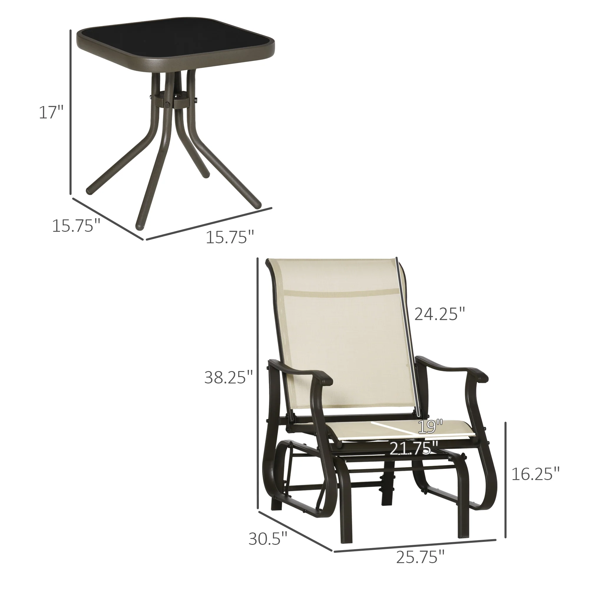 2-Person Gliding Rocking Chair & Bistro Tea Table Set, Beige - Image 5