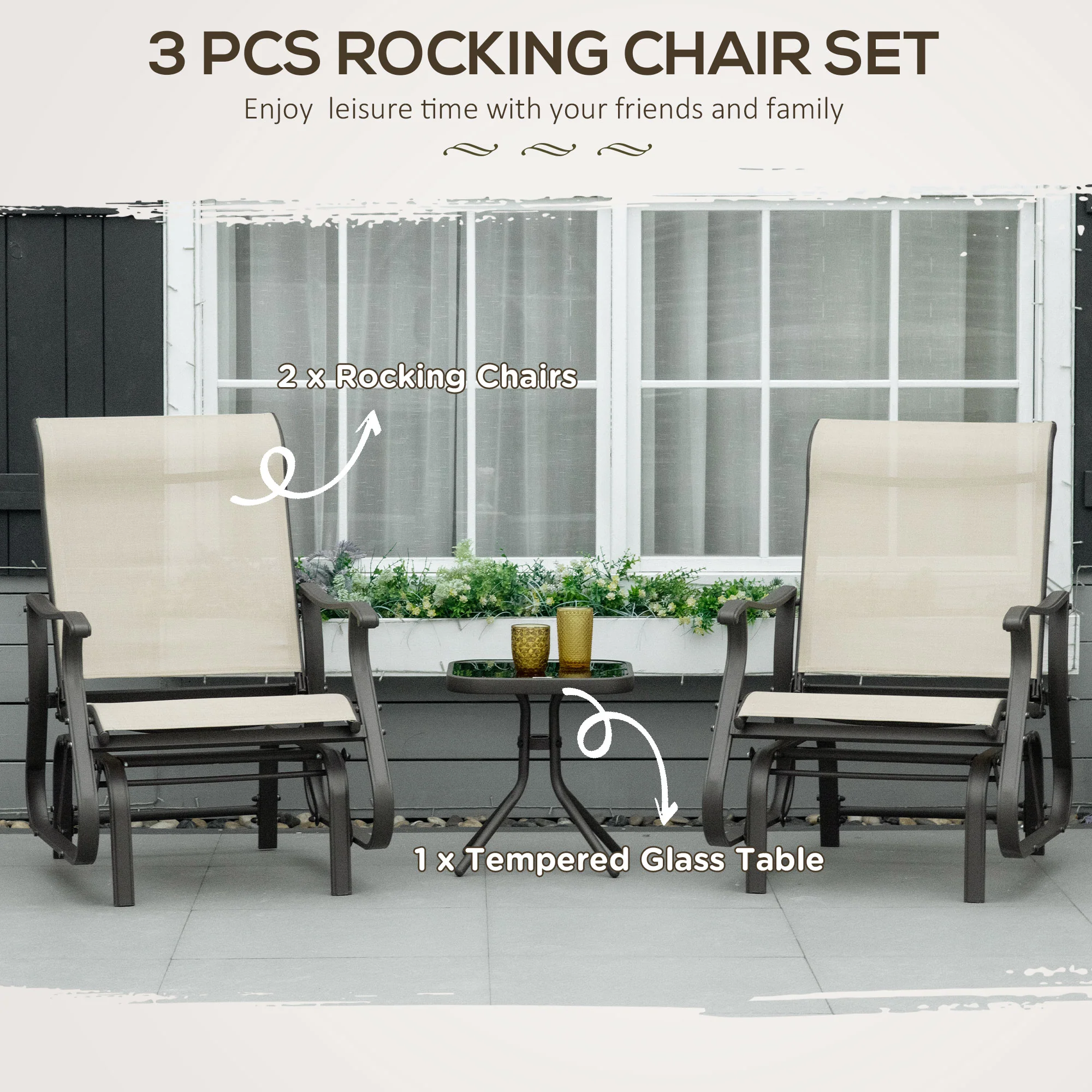 2-Person Gliding Rocking Chair & Bistro Tea Table Set, Beige - Image 6