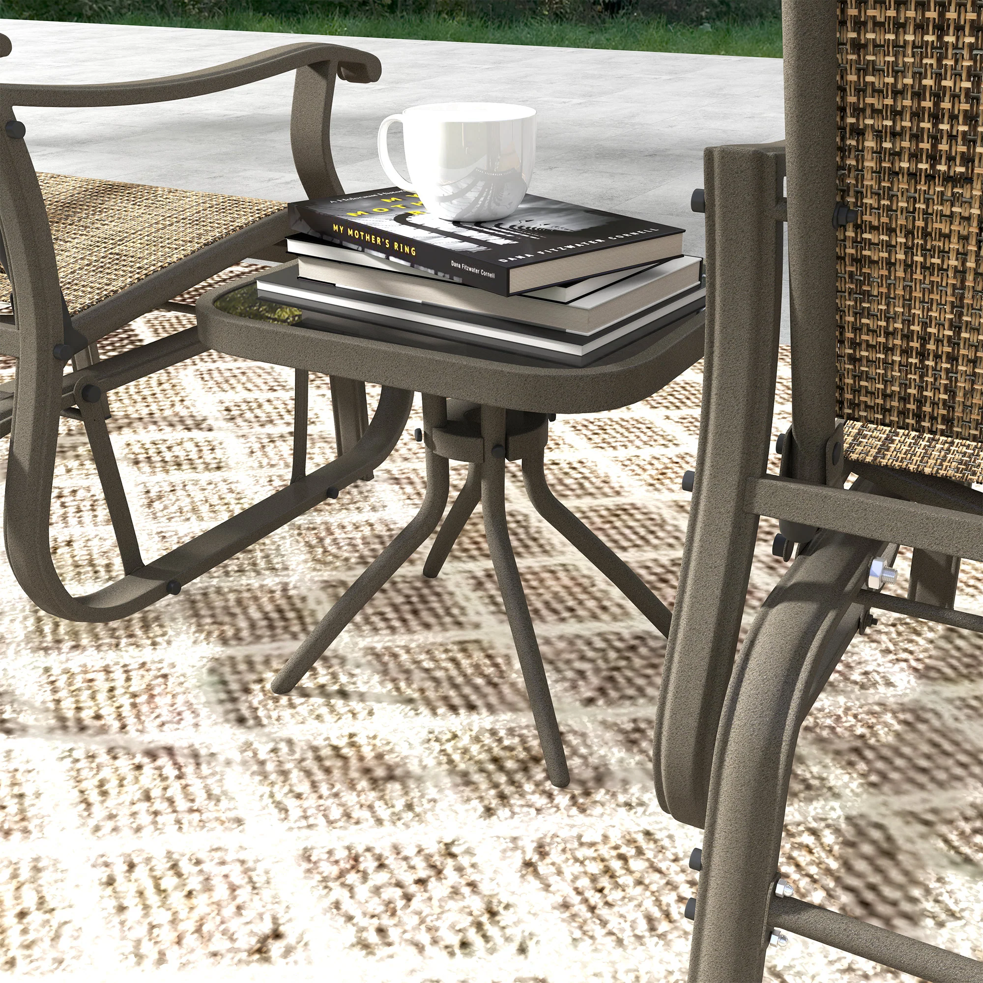 3-Piece Outdoor Gliders Set Bistro Set with Steel Frame, Tempered Glass Top Table, Brown - Image 10