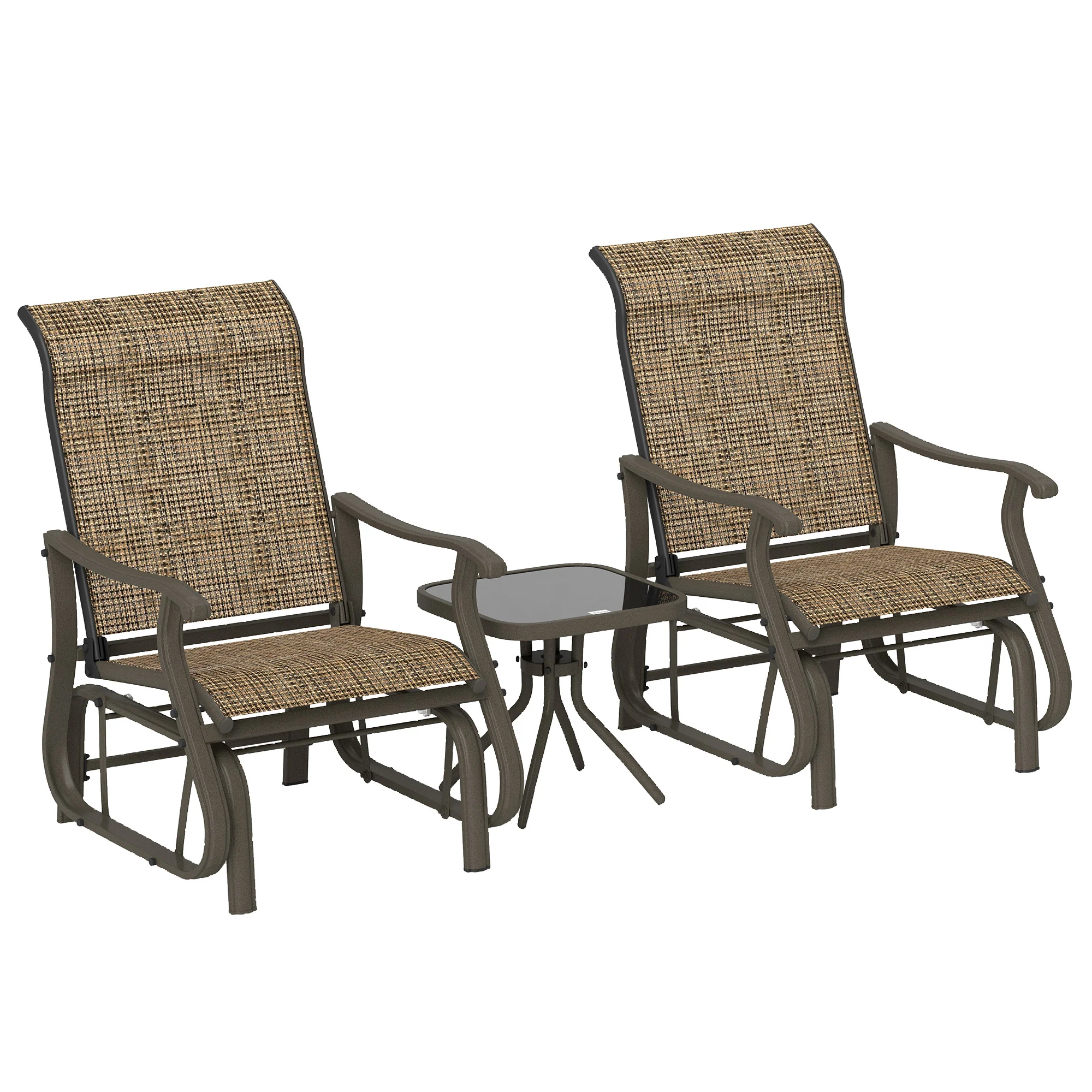3-Piece Outdoor Gliders Set Bistro Set with Steel Frame, Tempered Glass Top Table, Brown - Image 12