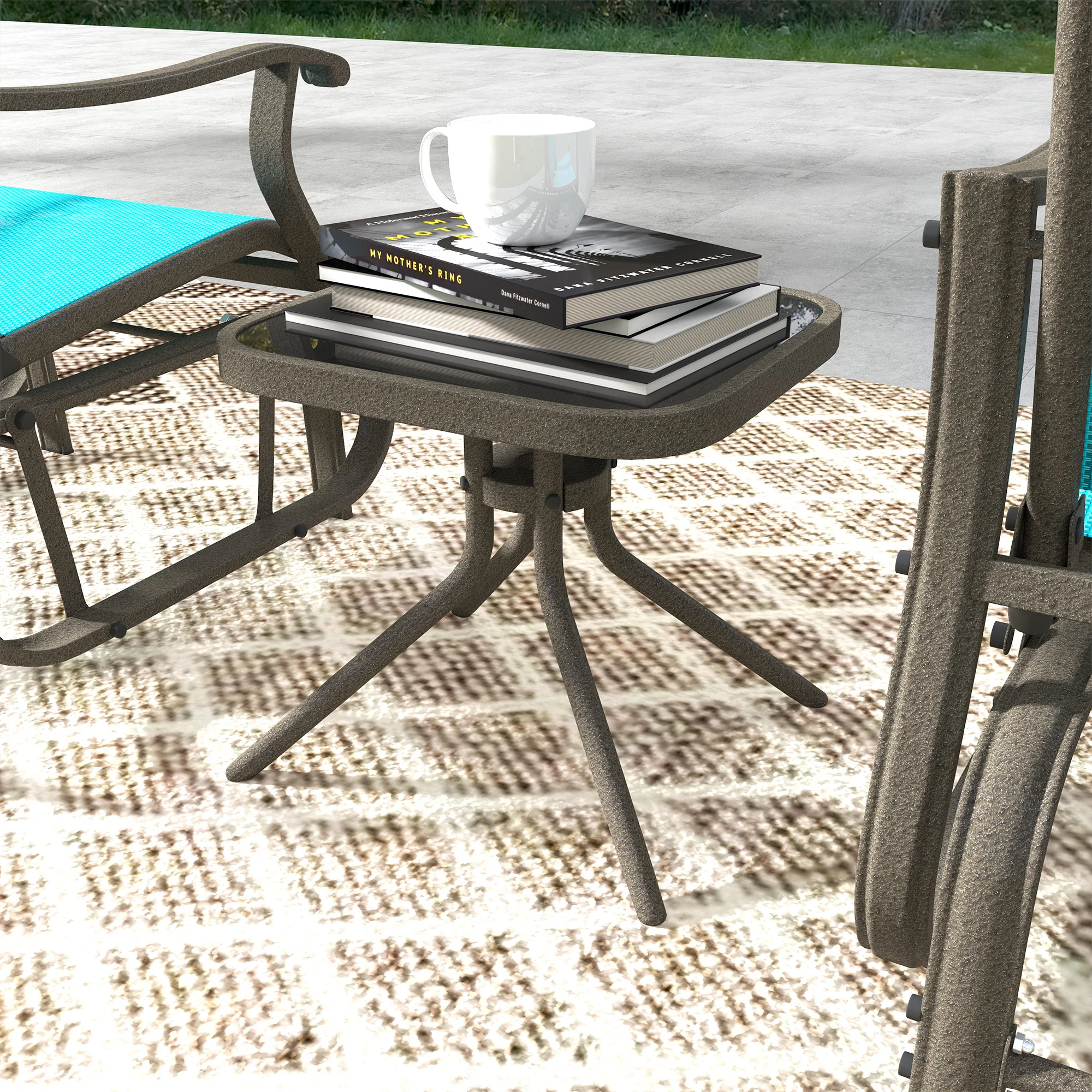 3-Piece Outdoor Gliders Set Bistro Set with Steel Frame, Tempered Glass Top Table, Bright Blue - Image 10