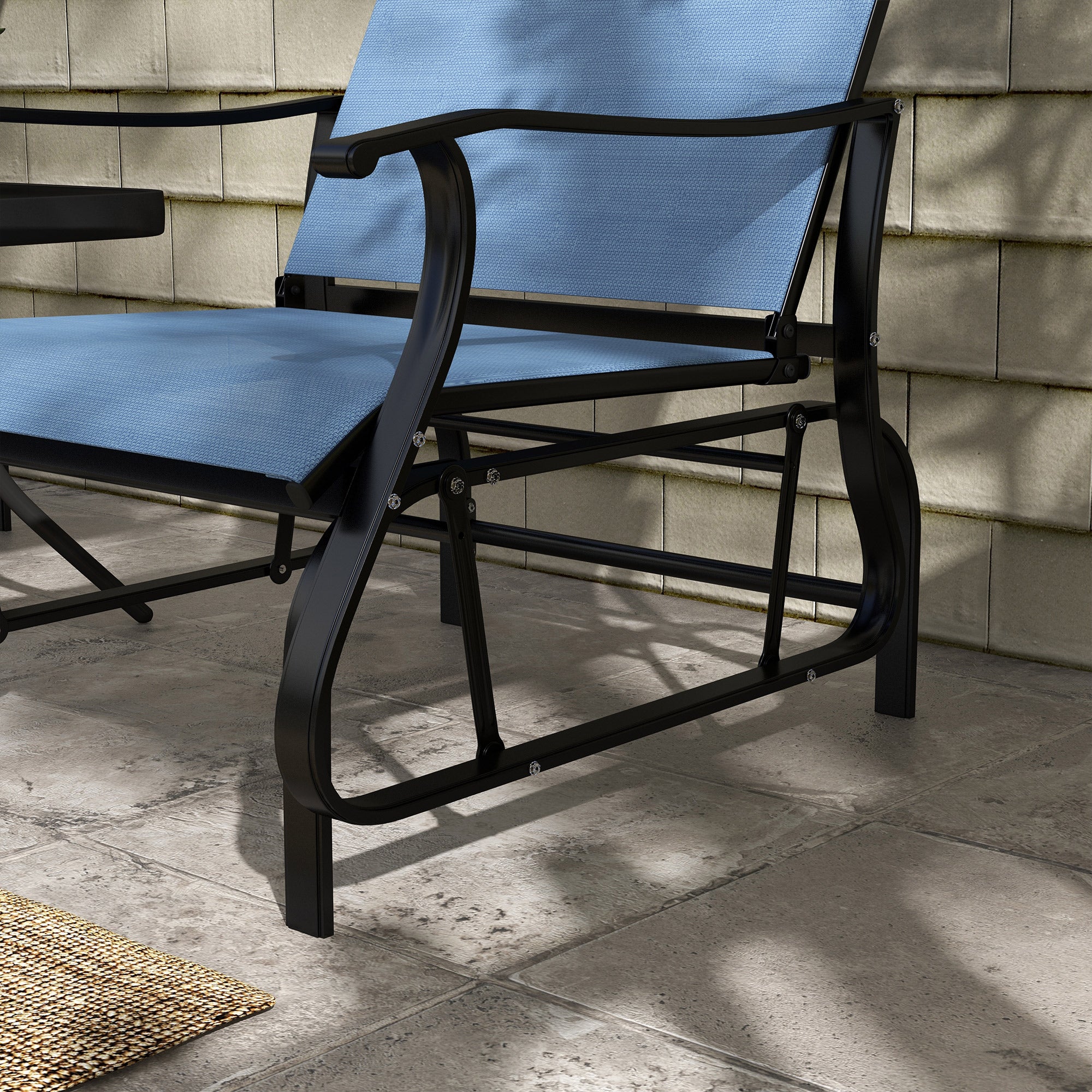 3-Piece Outdoor Gliders Set Bistro Set with Steel Frame, Tempered Glass Top Table, Light Blue - Image 10