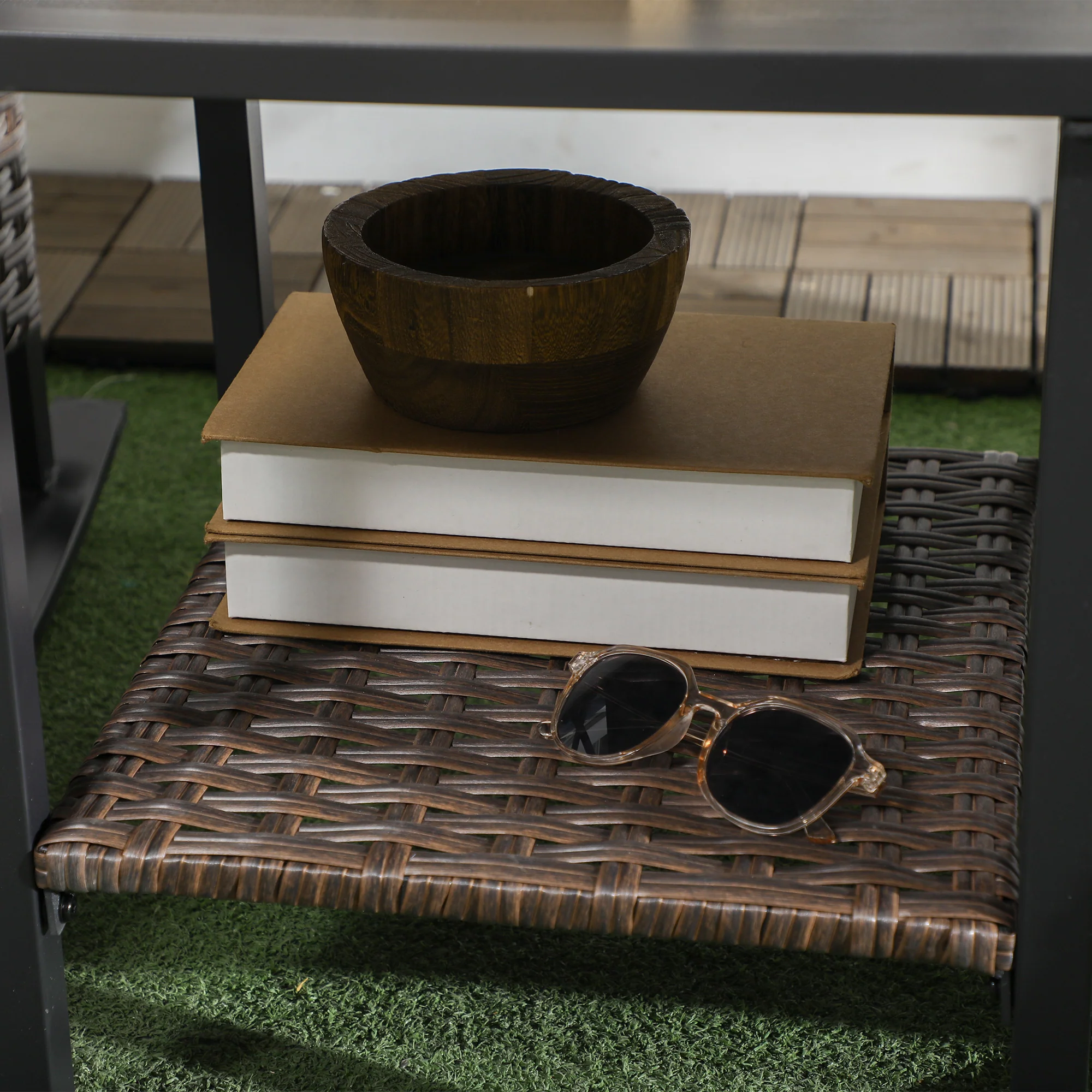 3 Piece Outdoor Rocking Chair Set with 2 Cushioned Rockers and 2 Tier Coffee Table, Dark Blue - Image 10