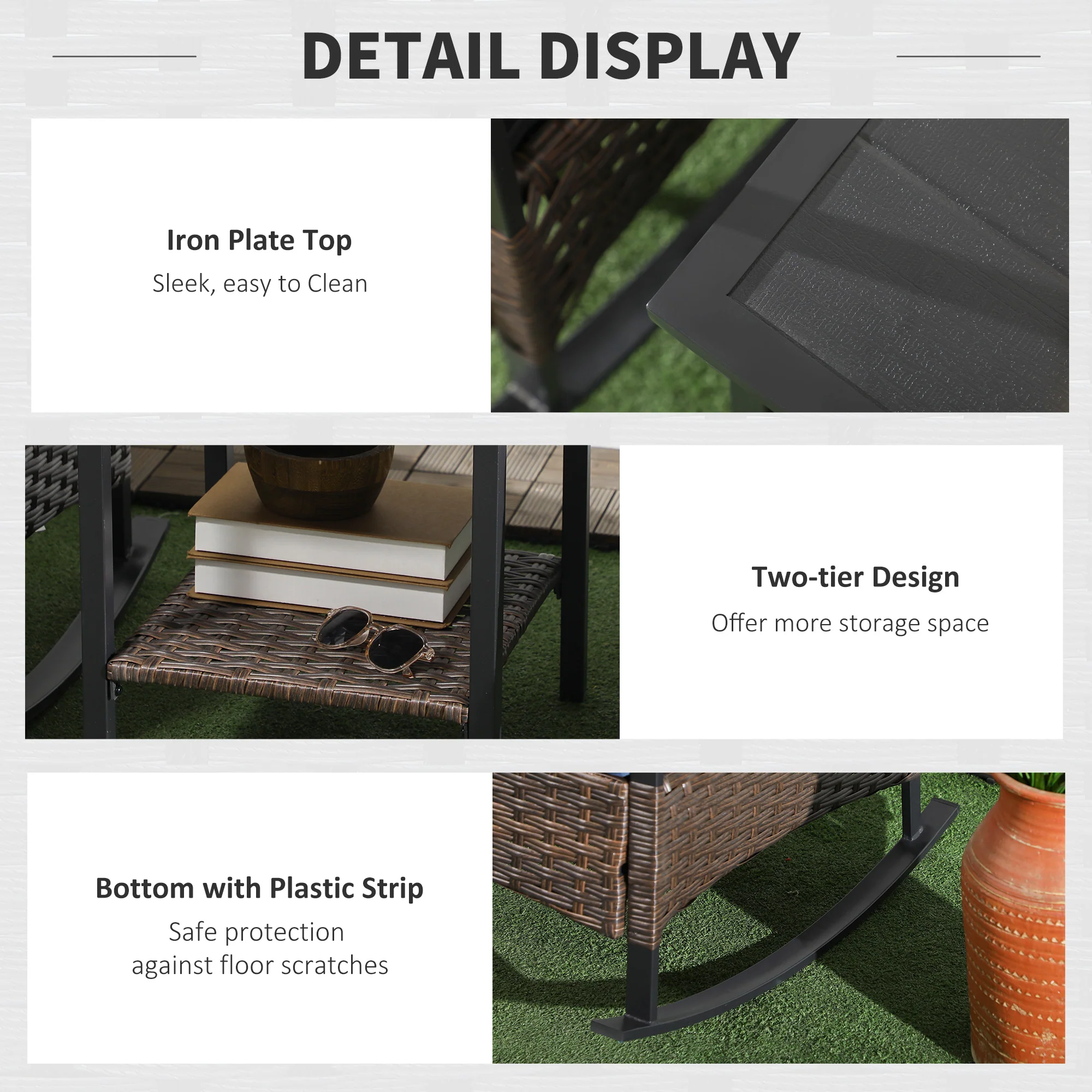 3 Piece Outdoor Rocking Chair Set with 2 Cushioned Rockers and 2 Tier Coffee Table, Dark Blue - Image 8