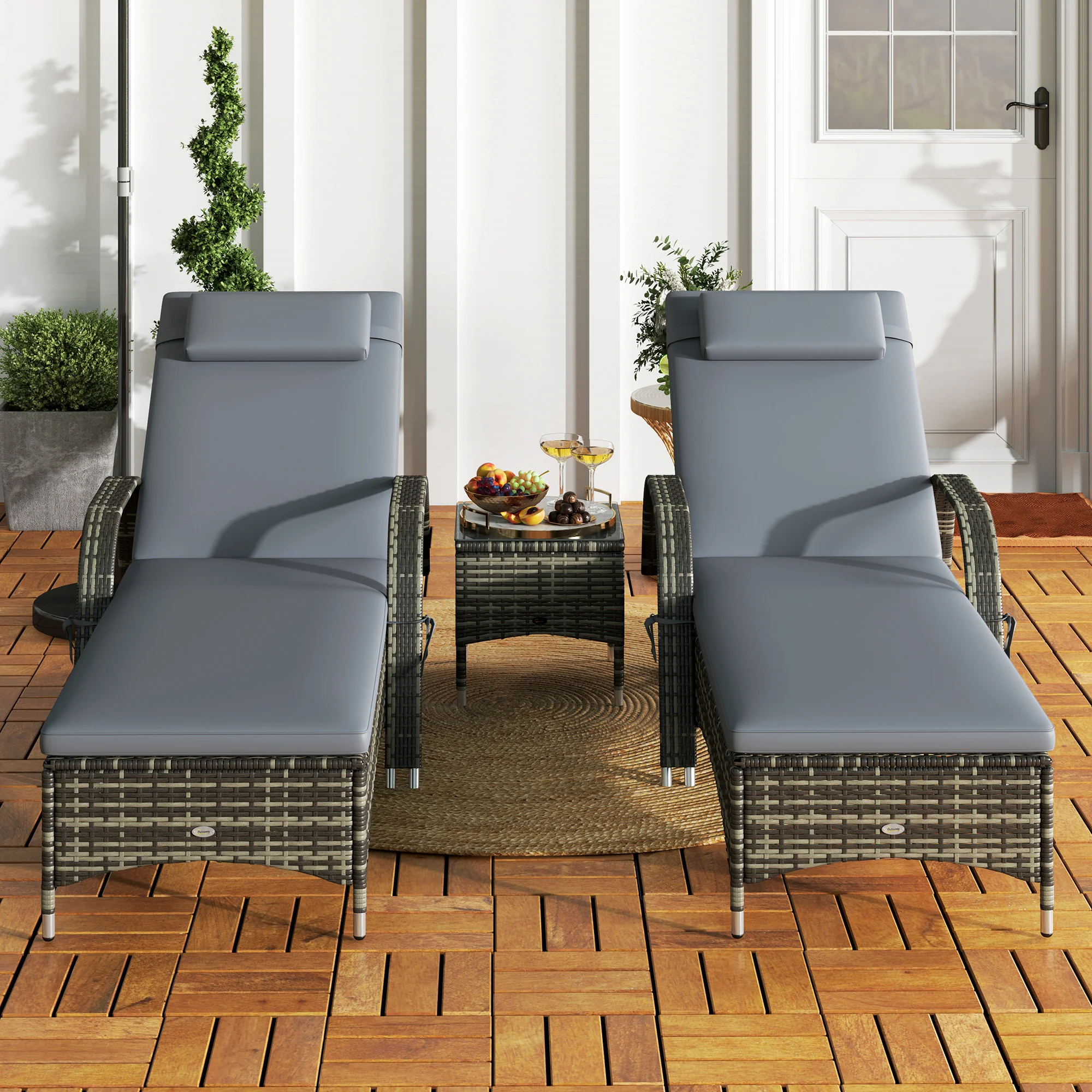 3-Piece Wicker Chaise Lounge Chair Set with Side Table, 5-Level Adjustable Backrest, Gray - Image 11