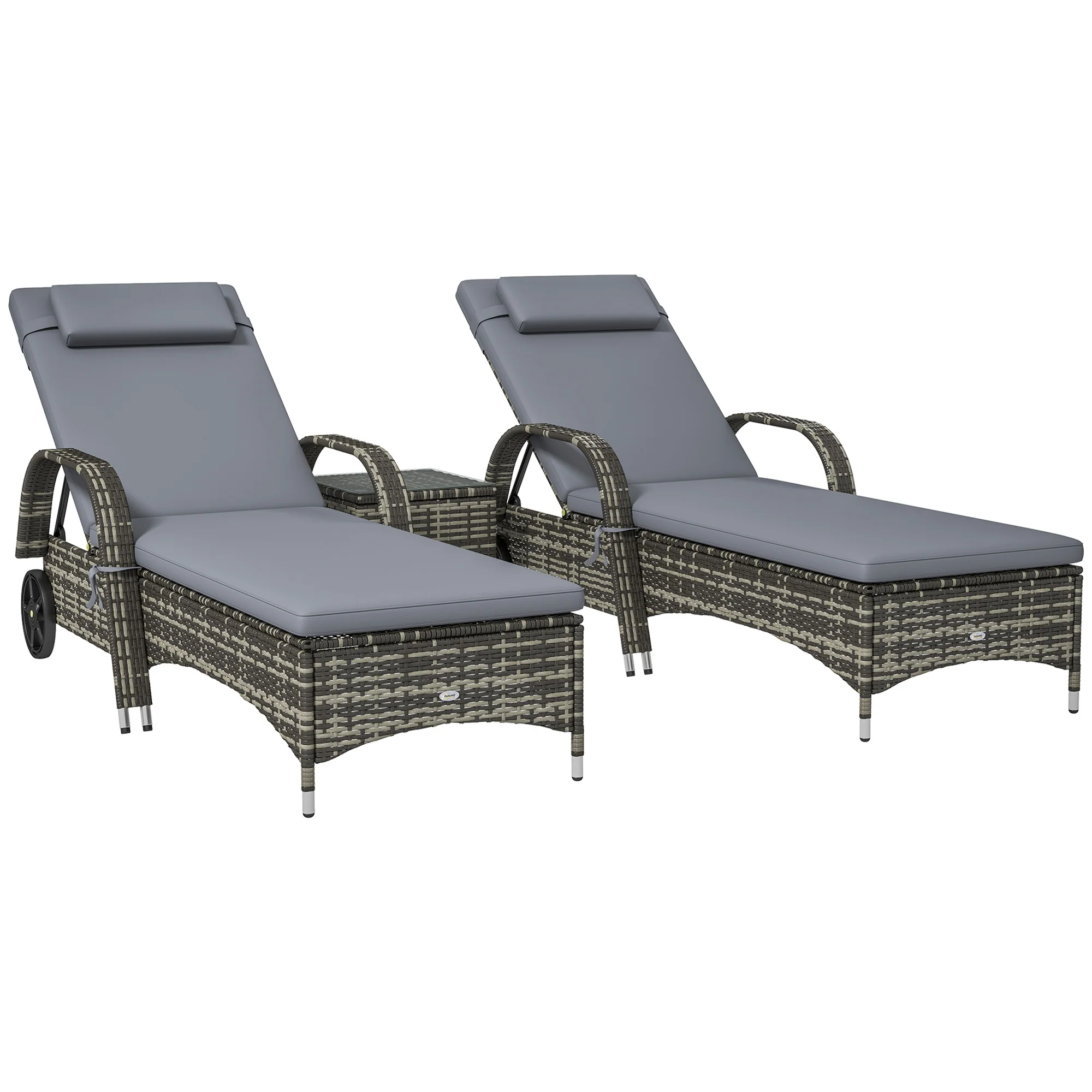 3-Piece Wicker Chaise Lounge Chair Set with Side Table, 5-Level Adjustable Backrest, Gray - Image 12