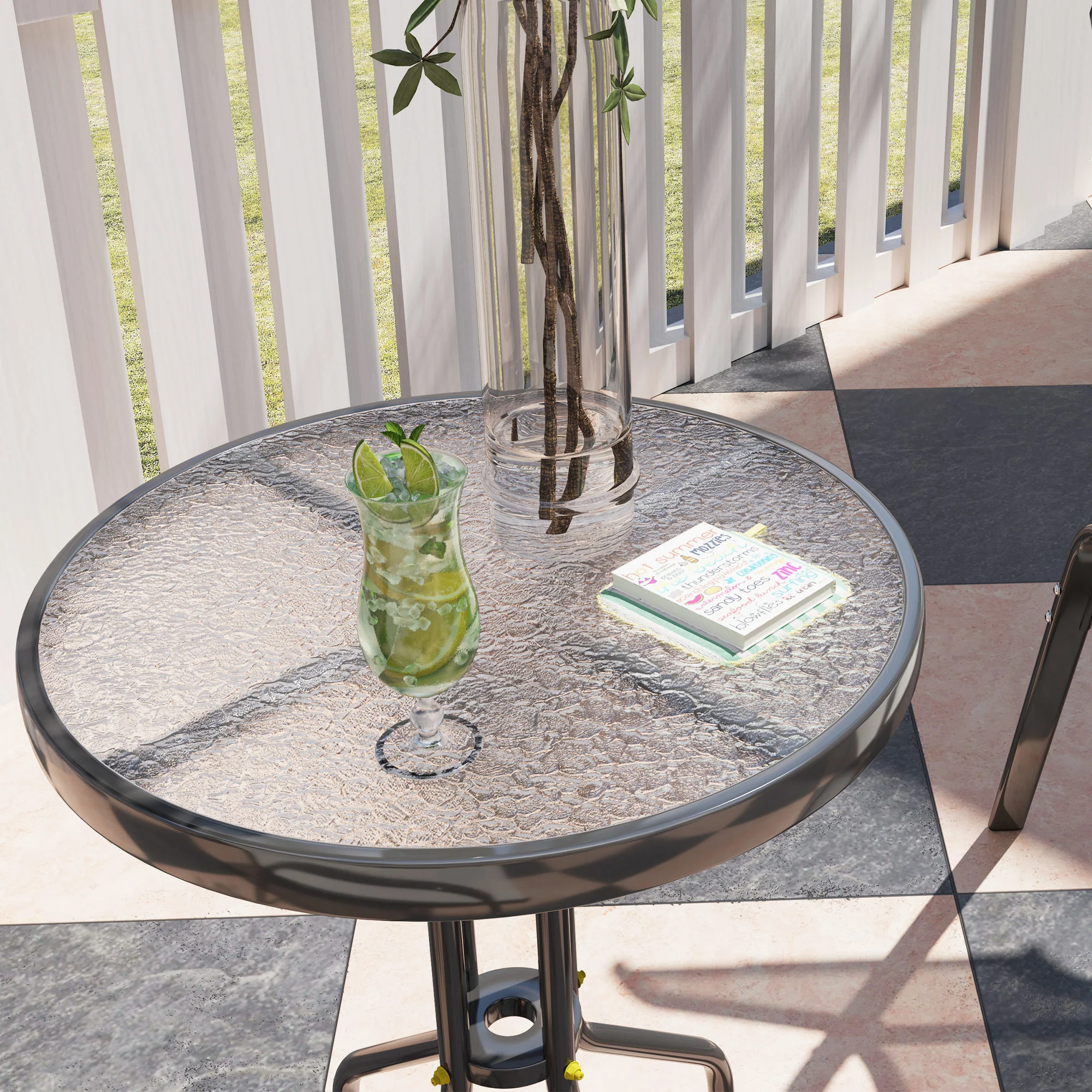 Compact 3-Piece Bistro Set with Stackable Chairs & Glass Table, Beige - Image 10