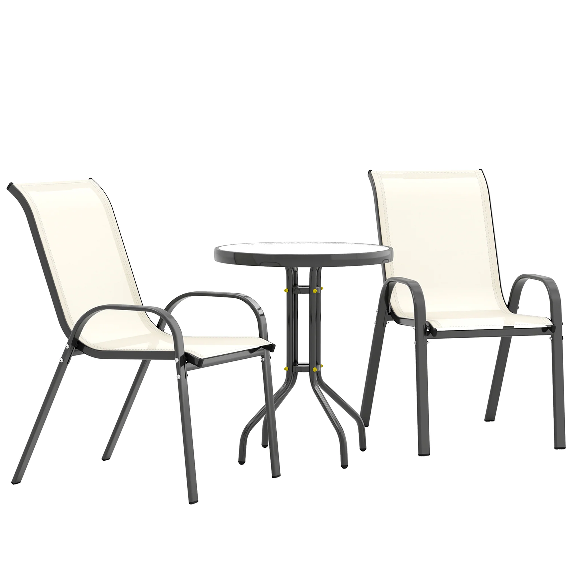Compact 3-Piece Bistro Set with Stackable Chairs & Glass Table, Beige - Image 12