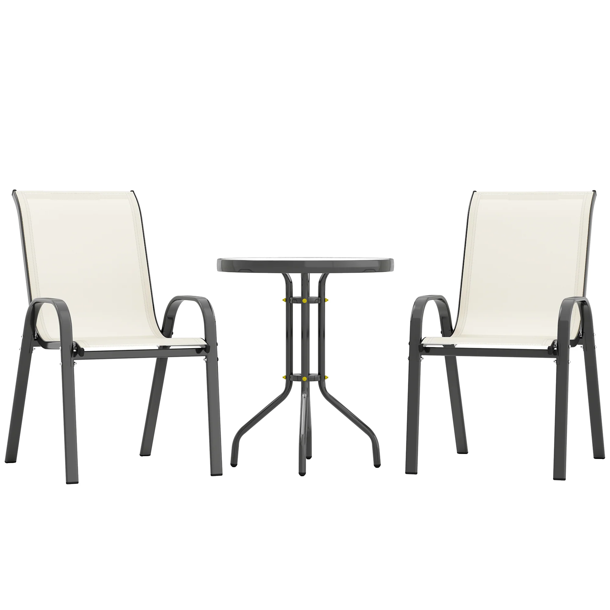 Compact 3-Piece Bistro Set with Stackable Chairs & Glass Table, Beige - Image 2