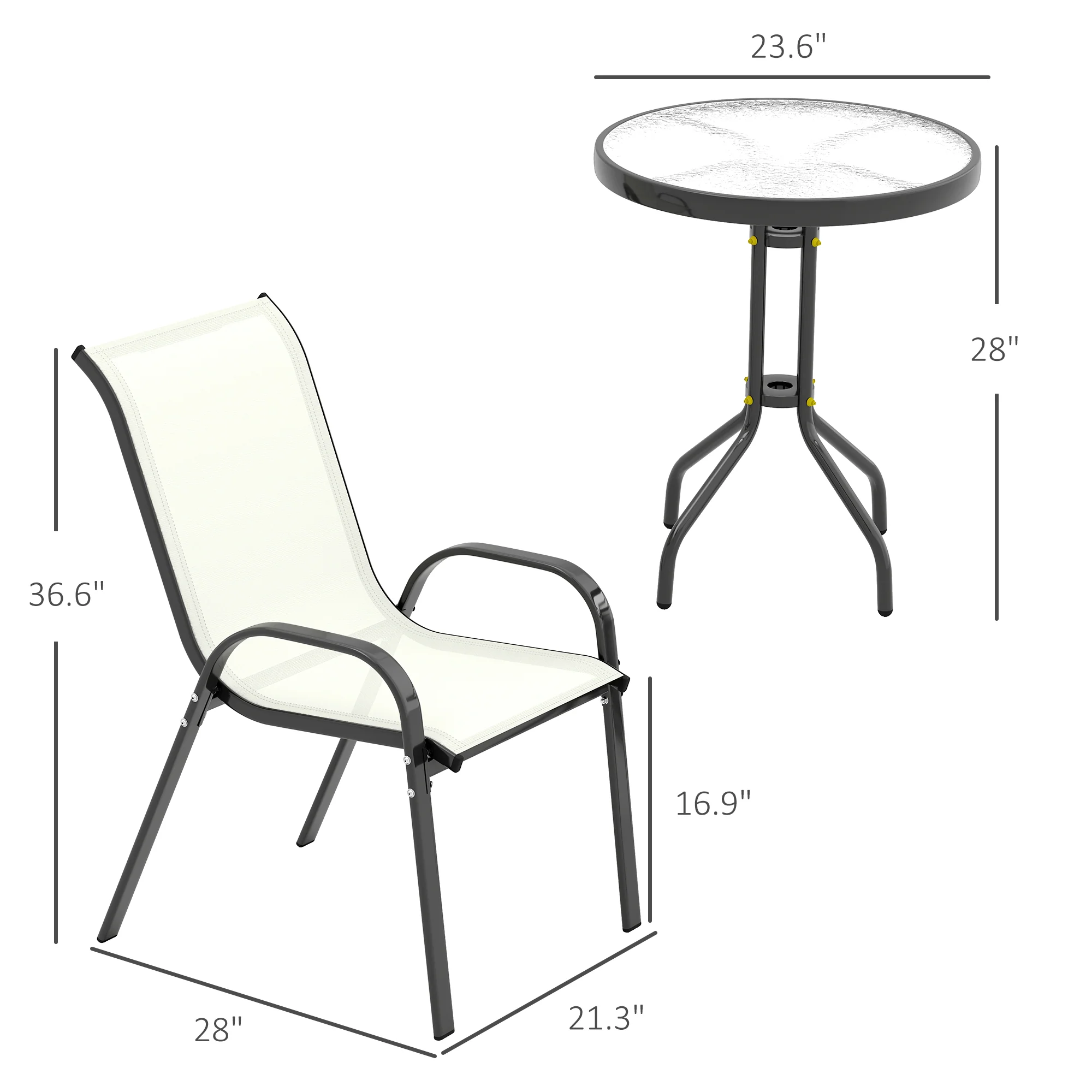 Compact 3-Piece Bistro Set with Stackable Chairs & Glass Table, Beige - Image 5