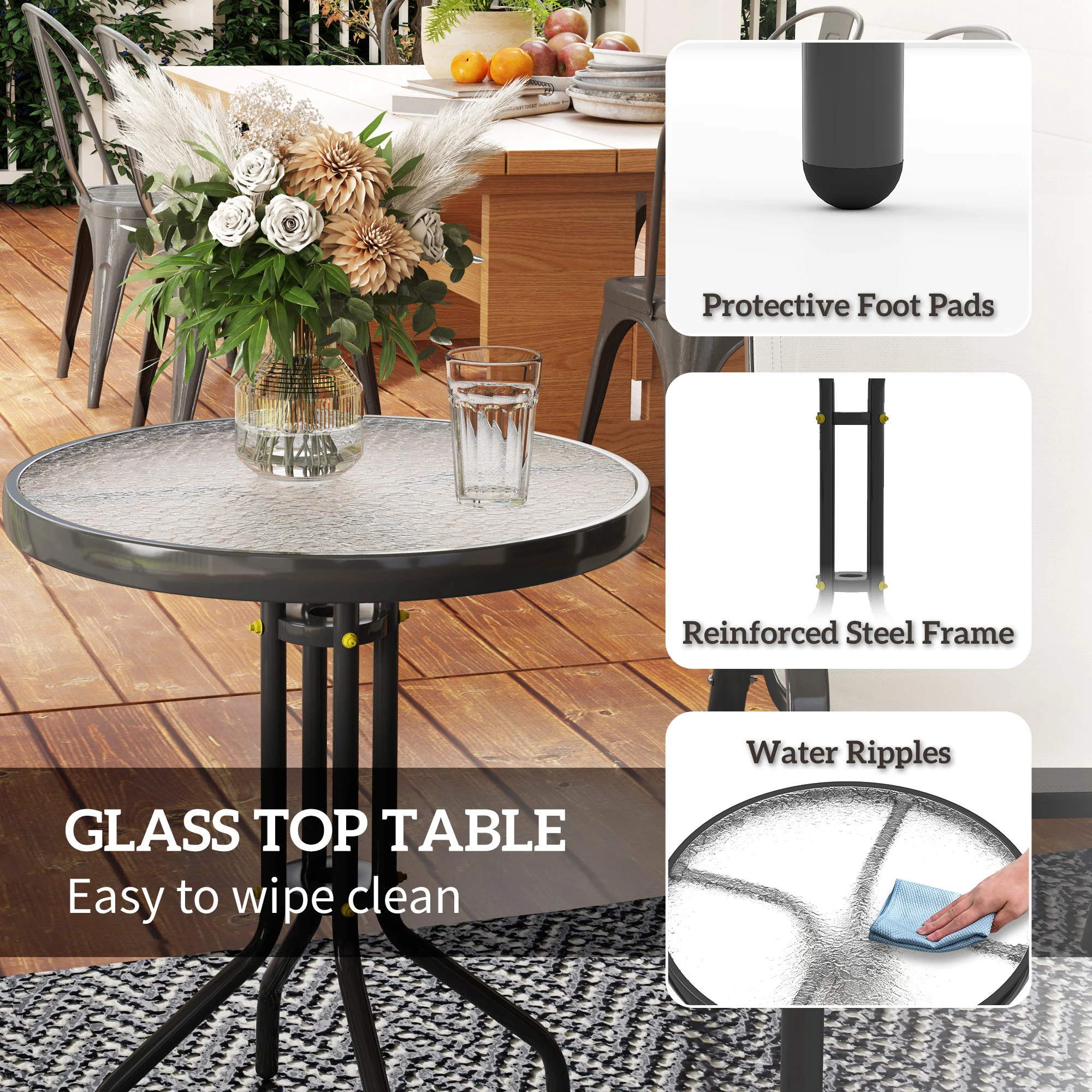 Compact 3-Piece Bistro Set with Stackable Chairs & Glass Table, Beige - Image 9