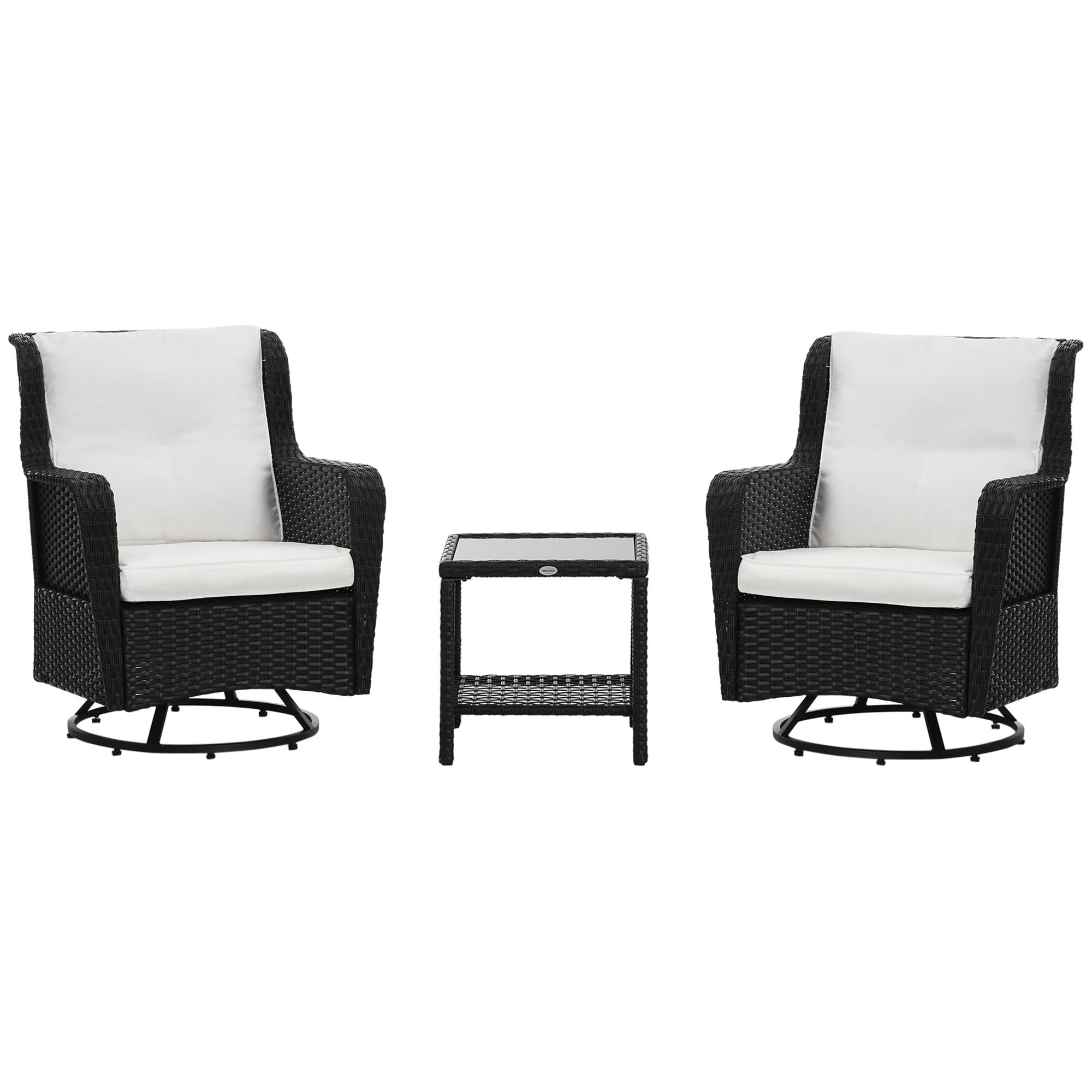 3 Pieces Patio Bistro Set with Glass Coffee Table and Swivel Porch Chairs, Cream White - Image 12