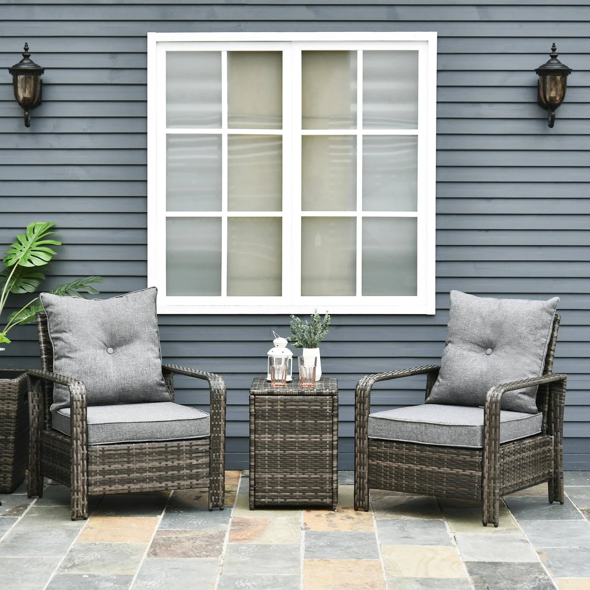 3-Piece PE Wicker Patio Set with Storage Table & Chairs, Gray - Image 3