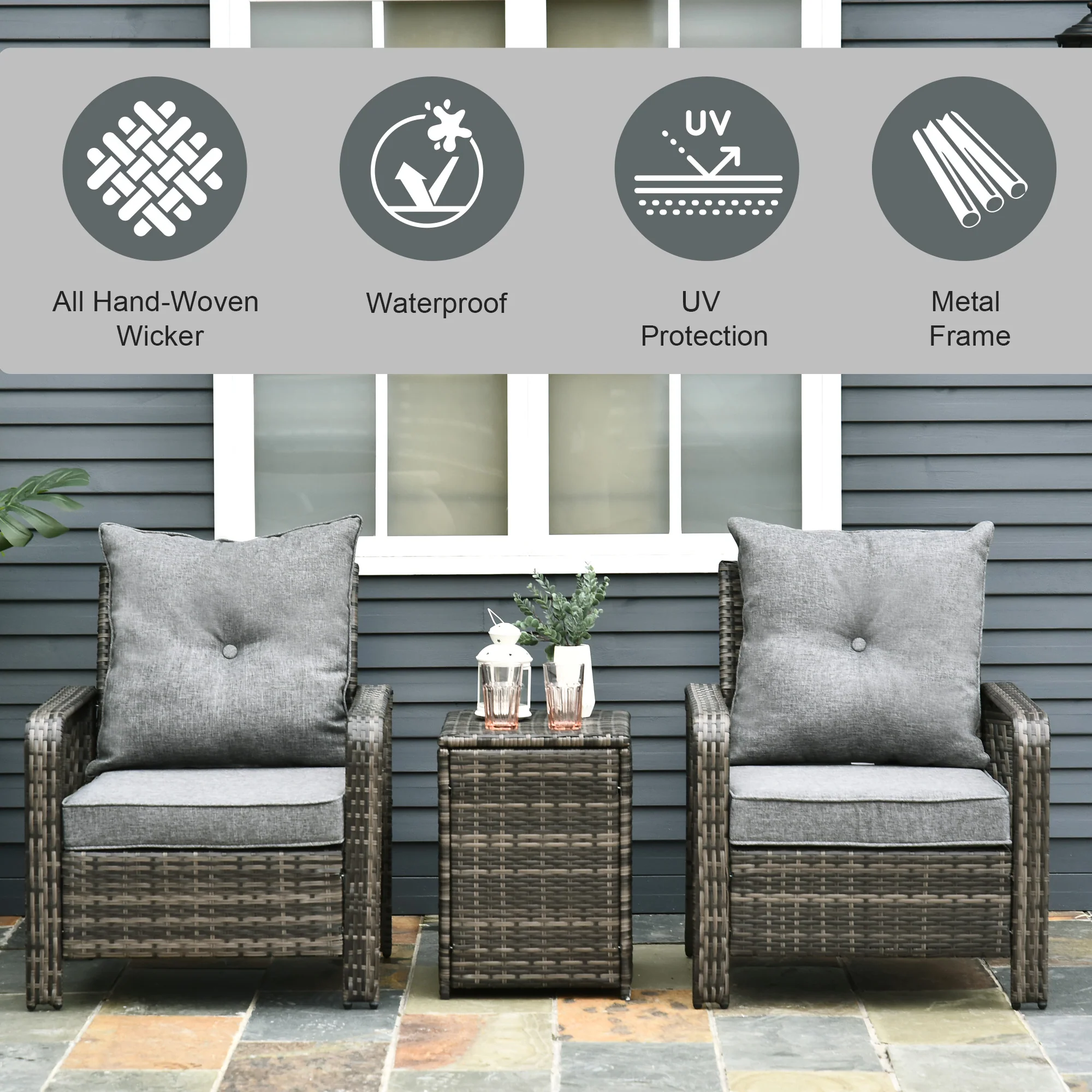3-Piece PE Wicker Patio Set with Storage Table & Chairs, Gray - Image 6