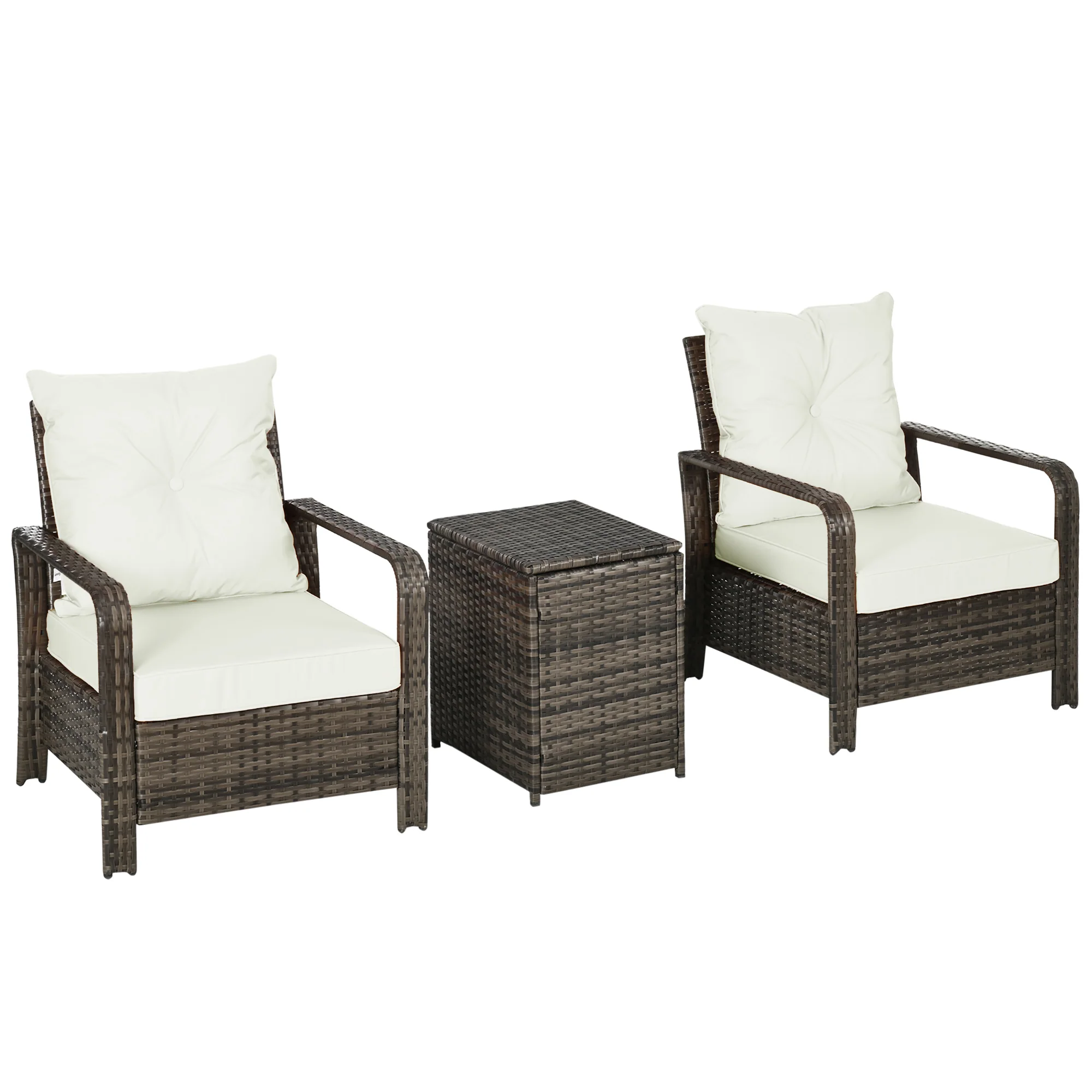 3-Piece PE Wicker Patio Set with Storage Table & Chairs in Beige - Image 2