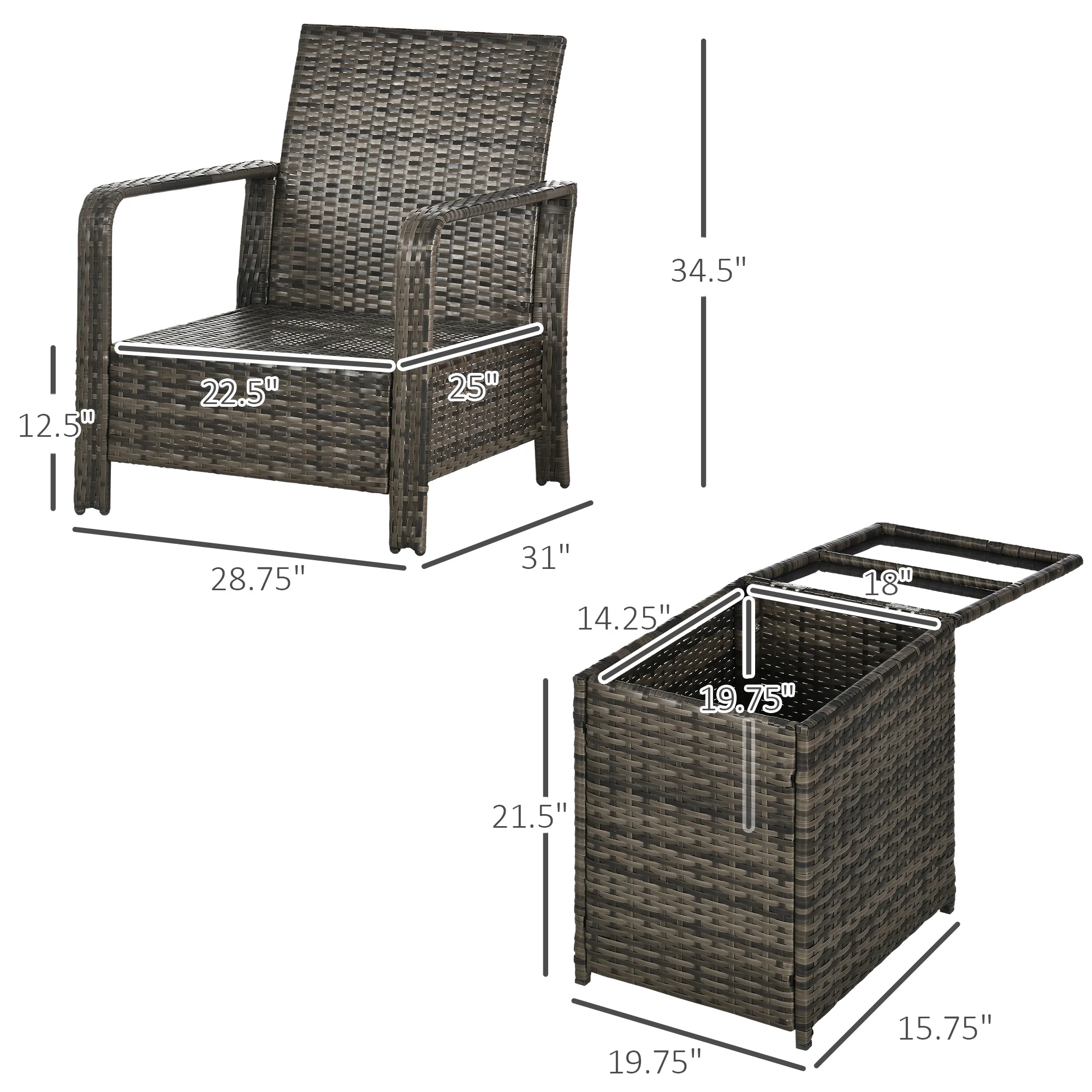 3-Piece PE Wicker Patio Set with Storage Table & Chairs in Beige - Image 5