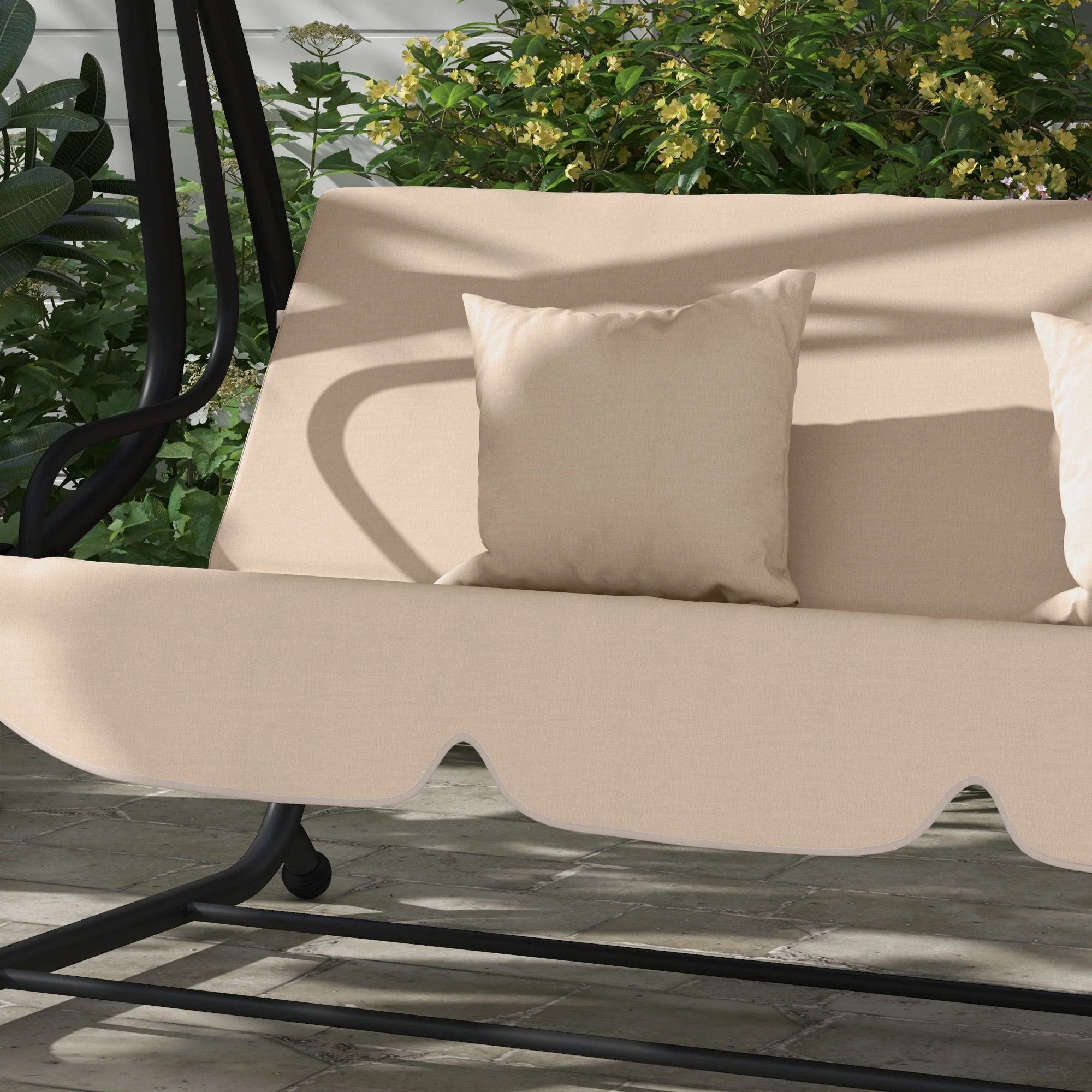 Free Standing Swing Bench with Adjustable Canopy, Cushions, and Pillows, Ecru - Image 11