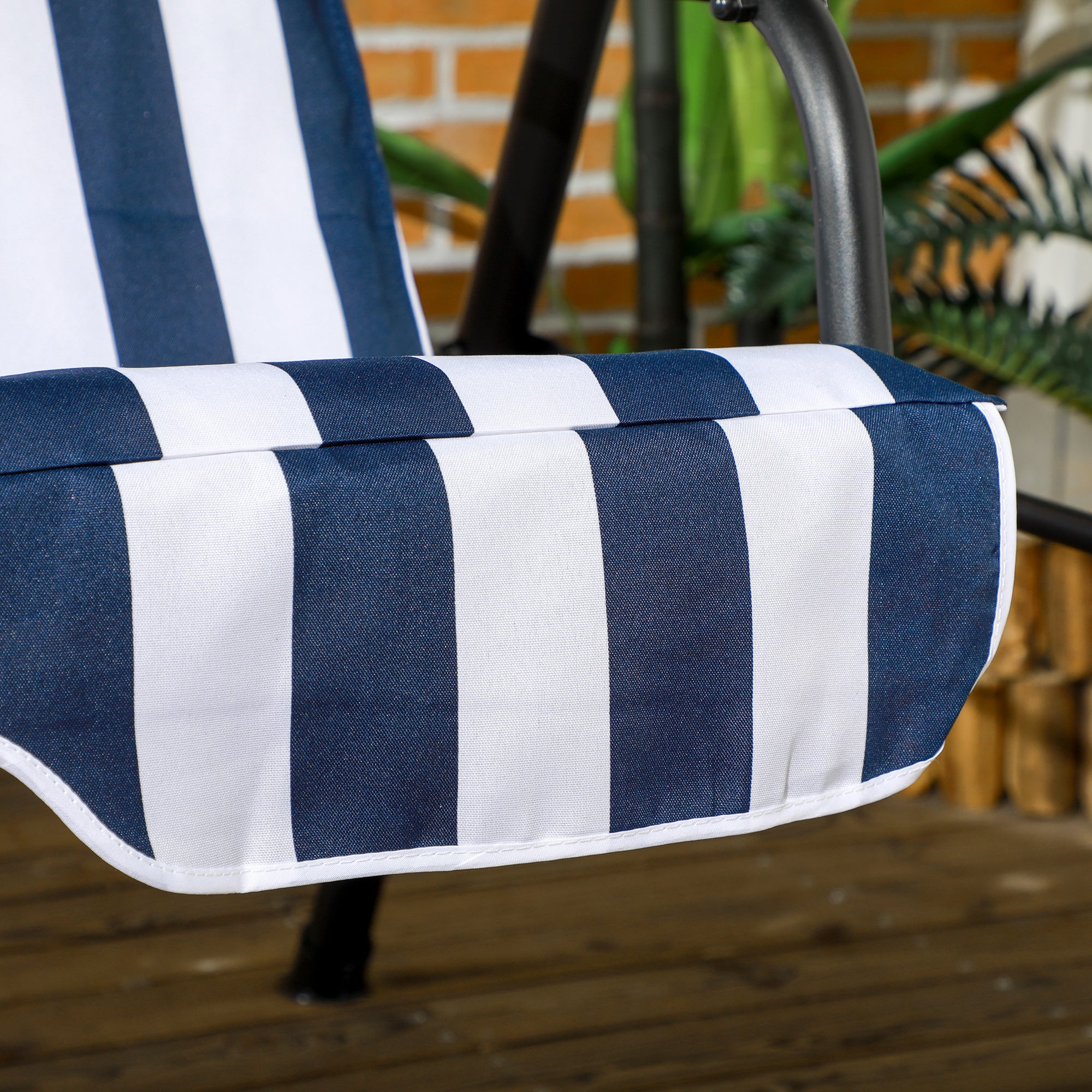 3-Seat Steel Frame Patio Swing Chair with Adjustable Canopy & Cushion, Dark Blue - Image 11