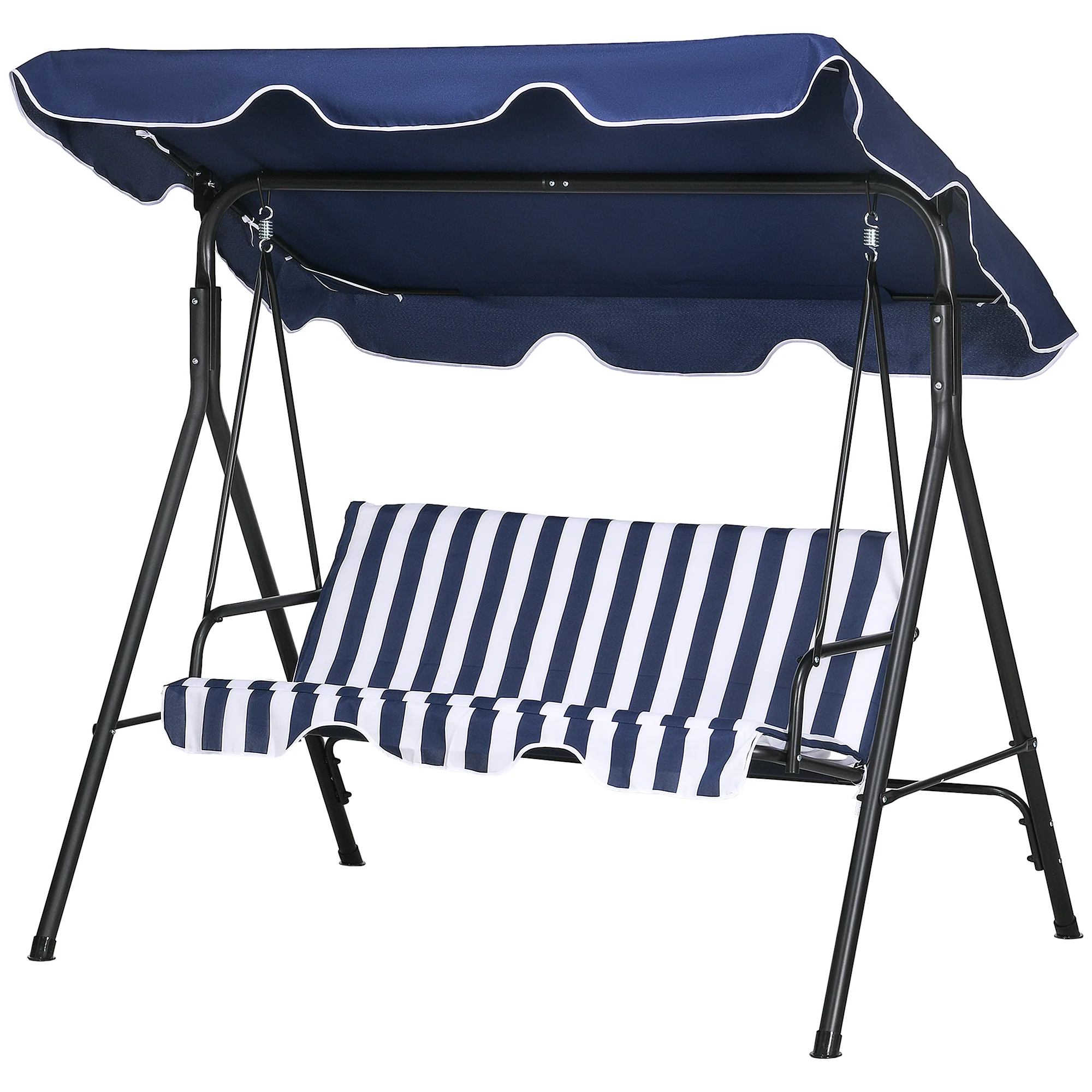 3-Seat Steel Frame Patio Swing Chair with Adjustable Canopy & Cushion, Dark Blue - Image 2