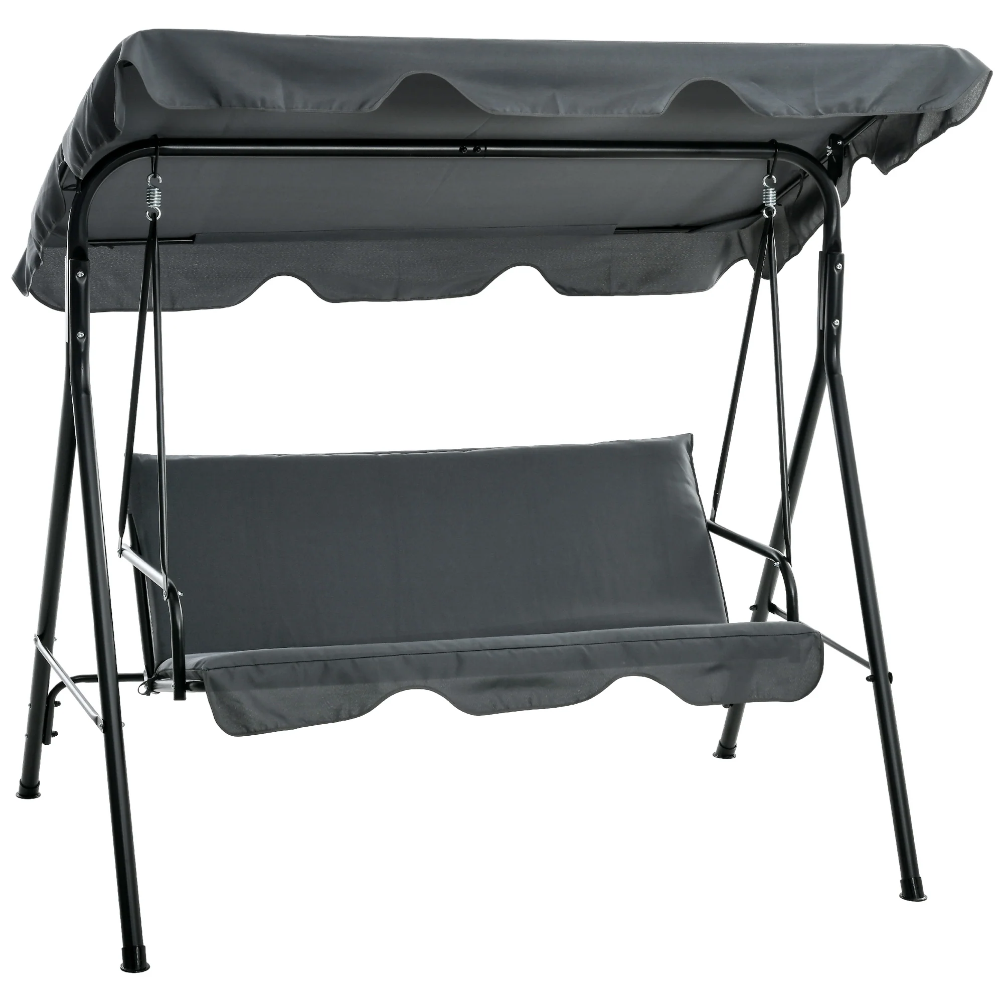 3-Seat Steel Frame Outdoor Swing Chair with Adjustable Canopy, Gray