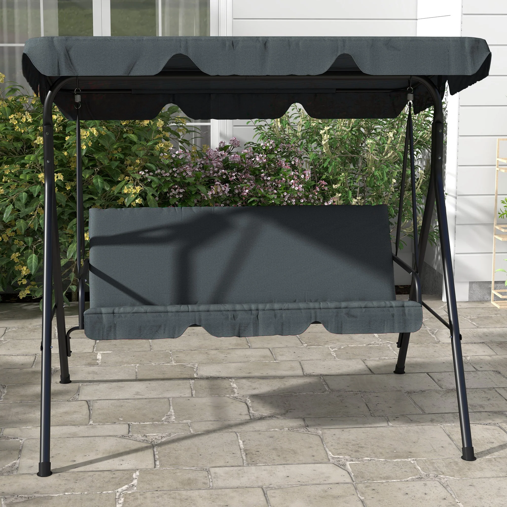 3-Seat Steel Frame Outdoor Swing Chair with Adjustable Canopy, Gray - Image 10