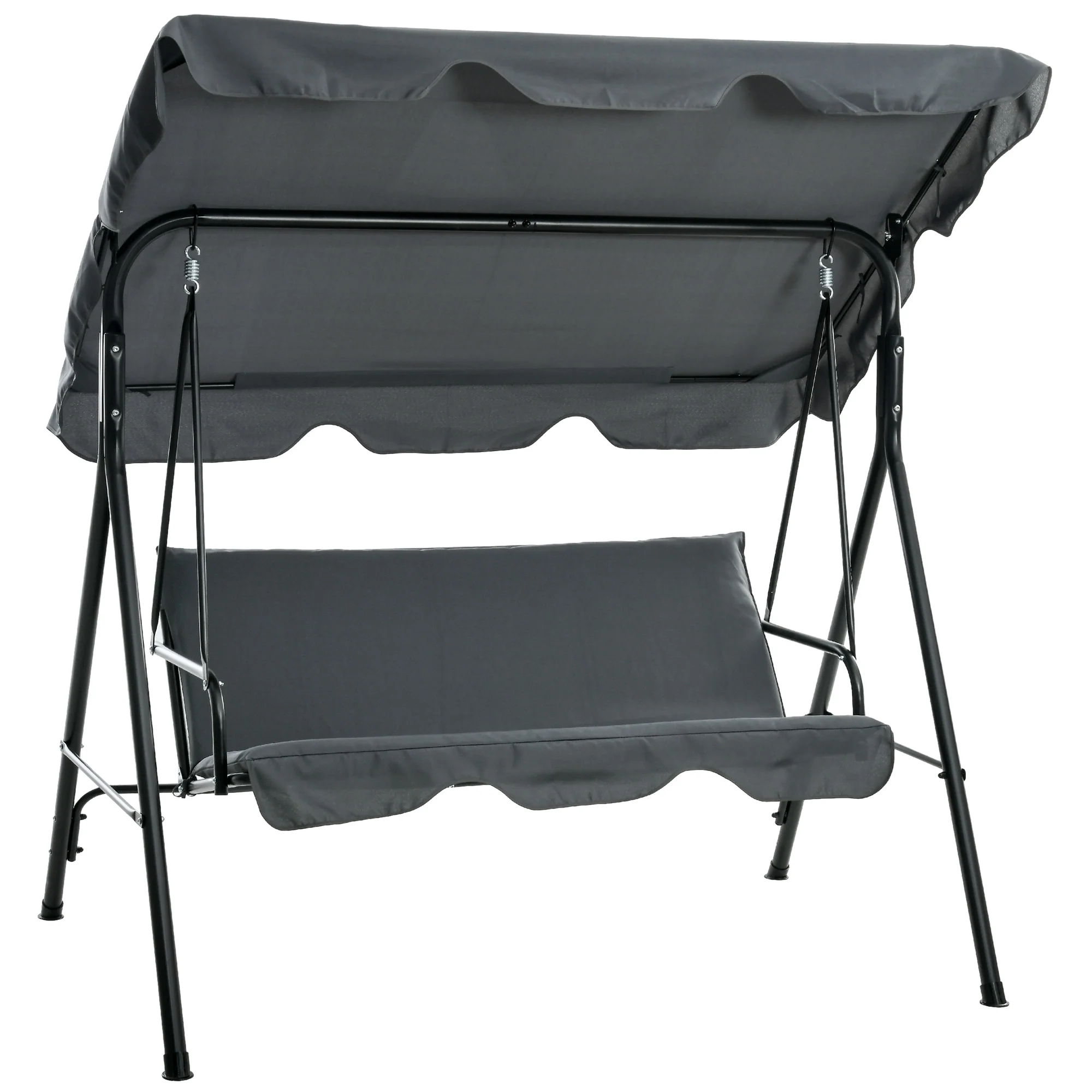 3-Seat Steel Frame Outdoor Swing Chair with Adjustable Canopy, Gray - Image 2