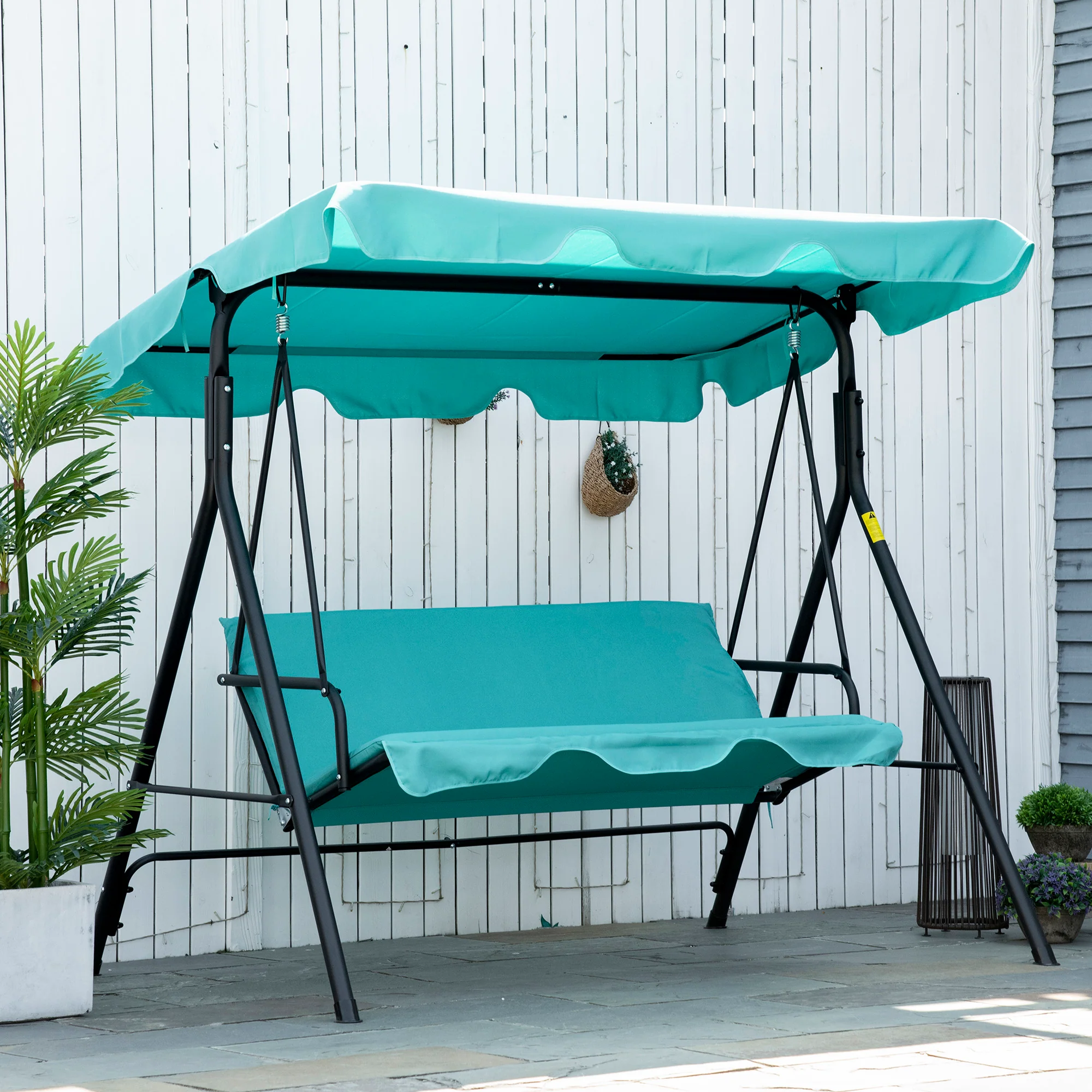 3-Seat Steel Frame Patio Swing Chair with Adjustable Tilt Canopy & Removable Cushion - Image 3