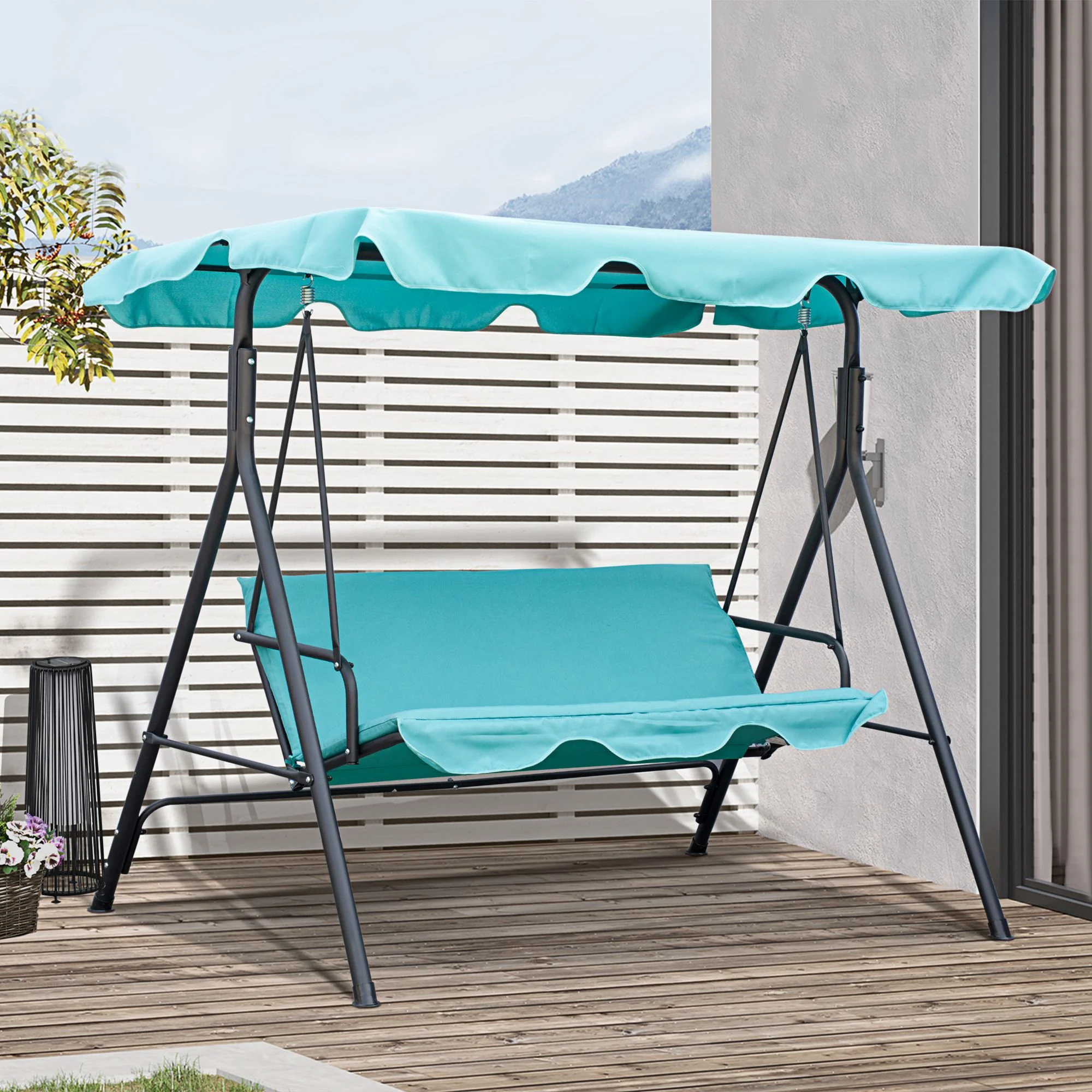 3-Seat Steel Frame Patio Swing Chair with Adjustable Tilt Canopy & Removable Cushion - Image 4