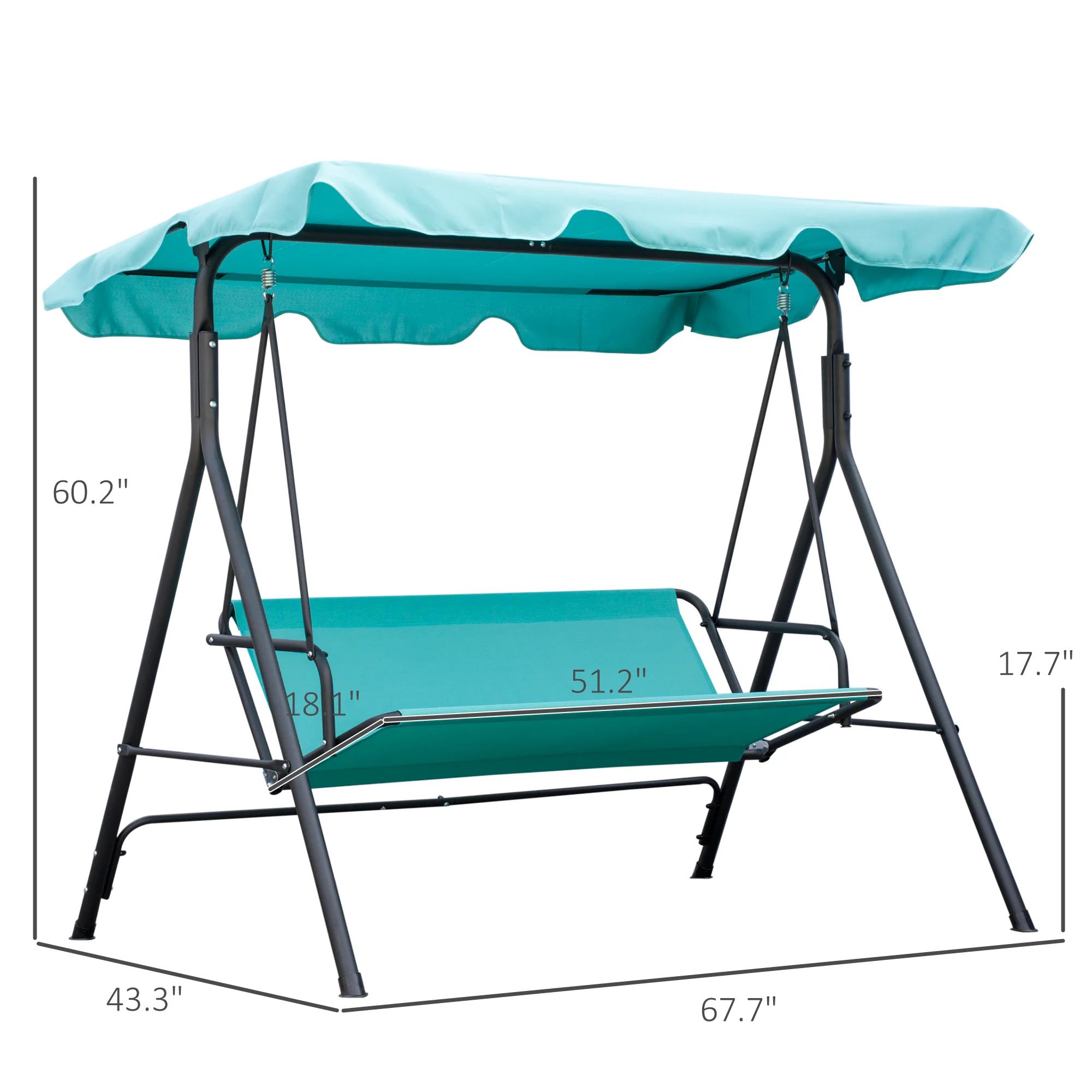 3-Seat Steel Frame Patio Swing Chair with Adjustable Tilt Canopy & Removable Cushion - Image 5