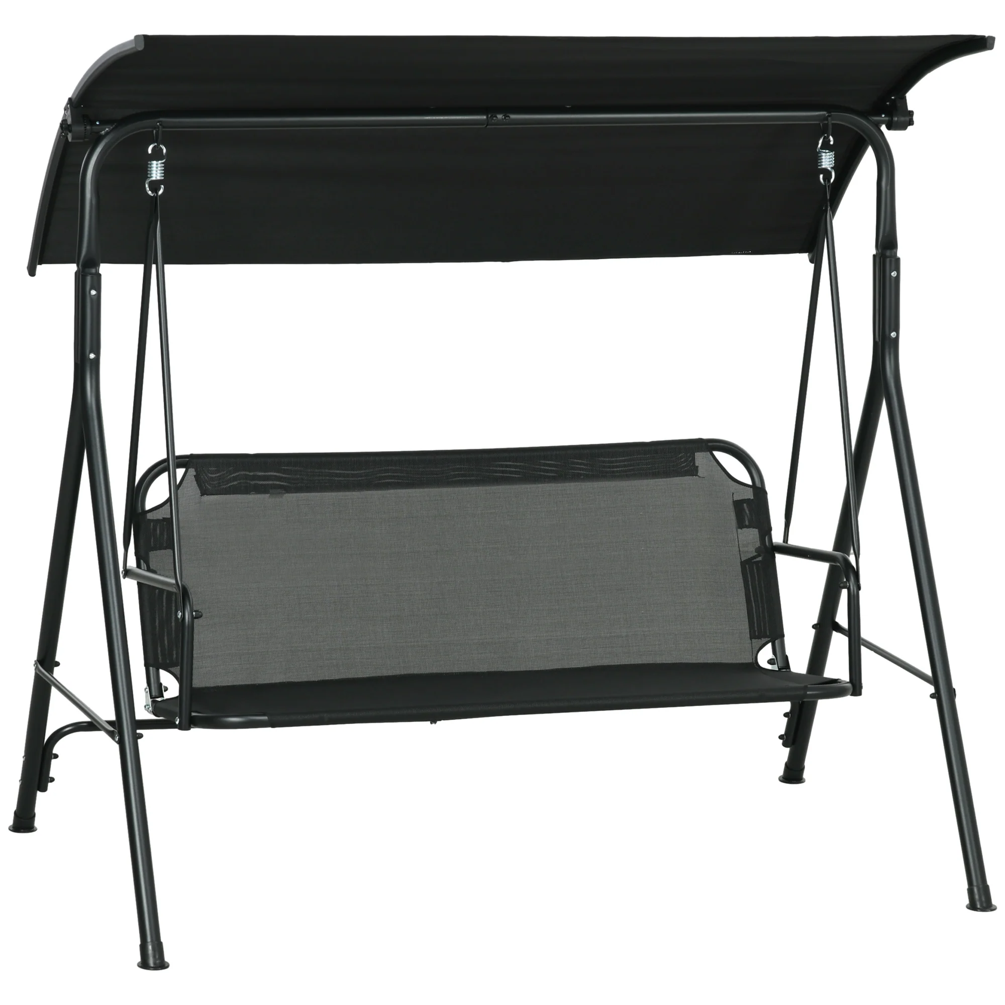3-Seat Outdoor Swing Chair w/ Cushion, Adjustable Canopy & Steel Stand - Black - Image 12