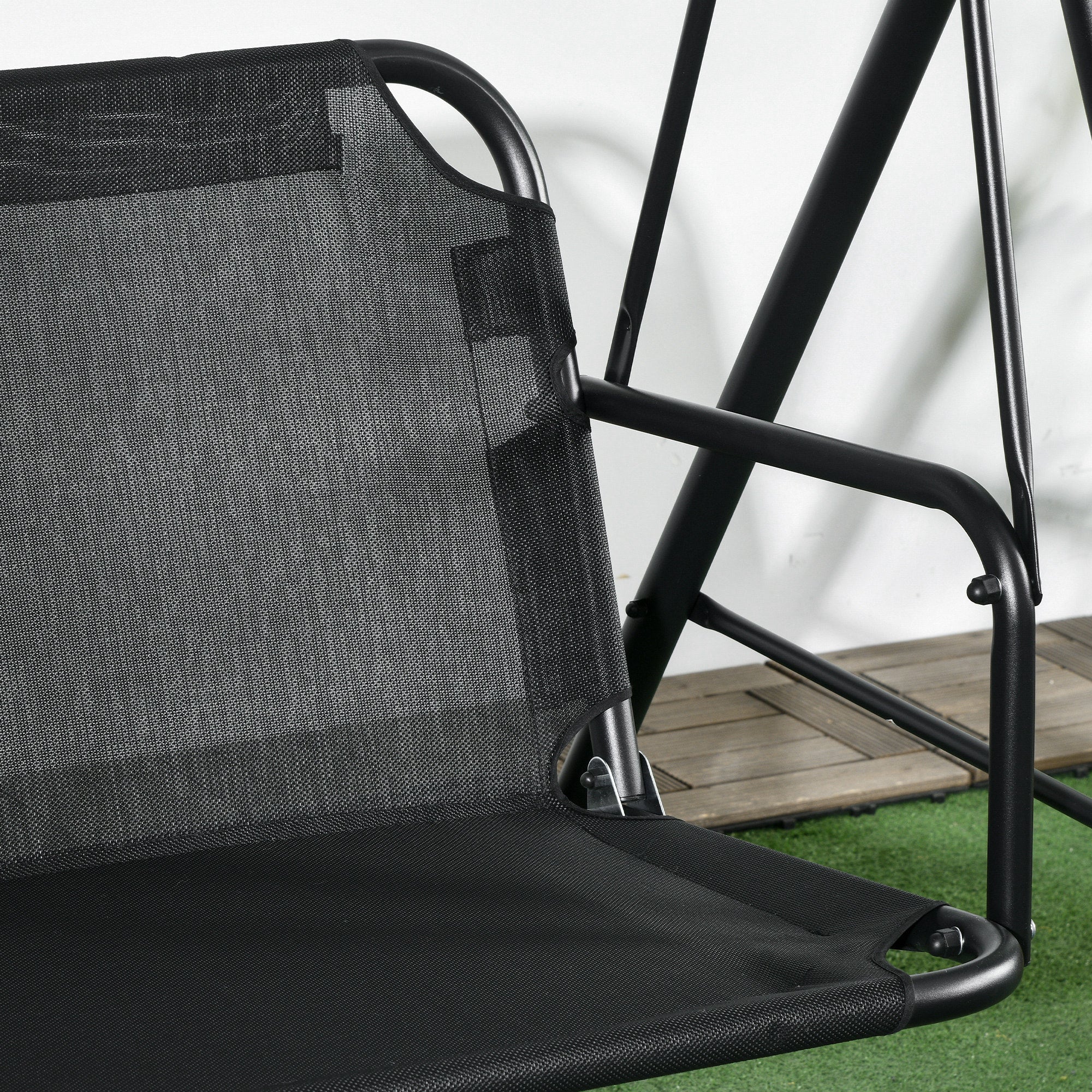 3-Seat Outdoor Swing Chair w/ Cushion, Adjustable Canopy & Steel Stand - Black - Image 9