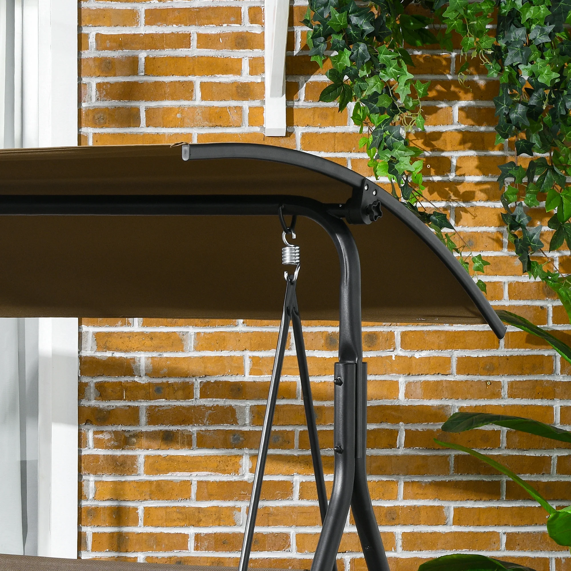 3-Seat Outdoor Patio Swing Chair, Steel Frame, Adjustable Tilt Canopy, Brown - Image 11