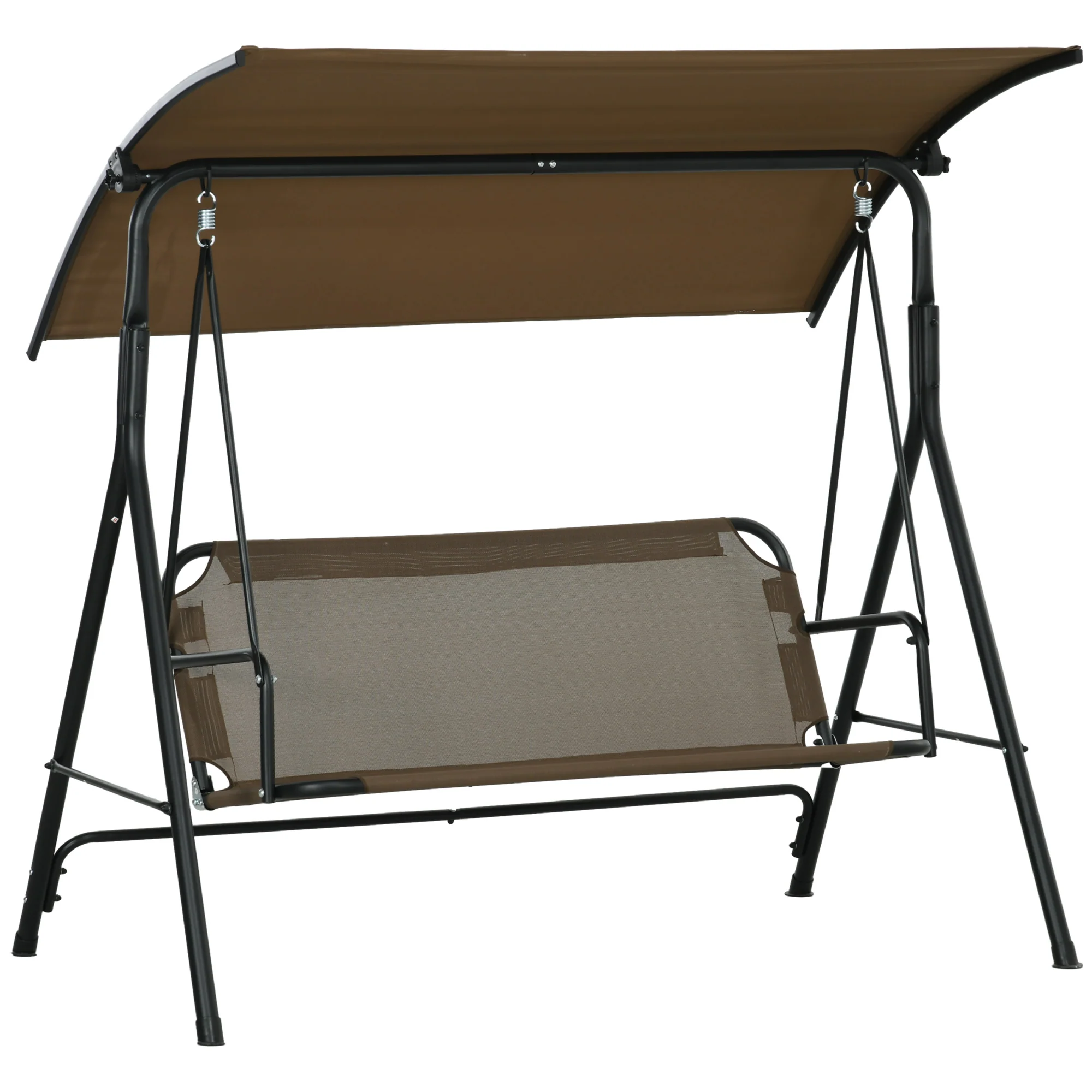 3-Seat Outdoor Patio Swing Chair, Steel Frame, Adjustable Tilt Canopy, Brown - Image 12