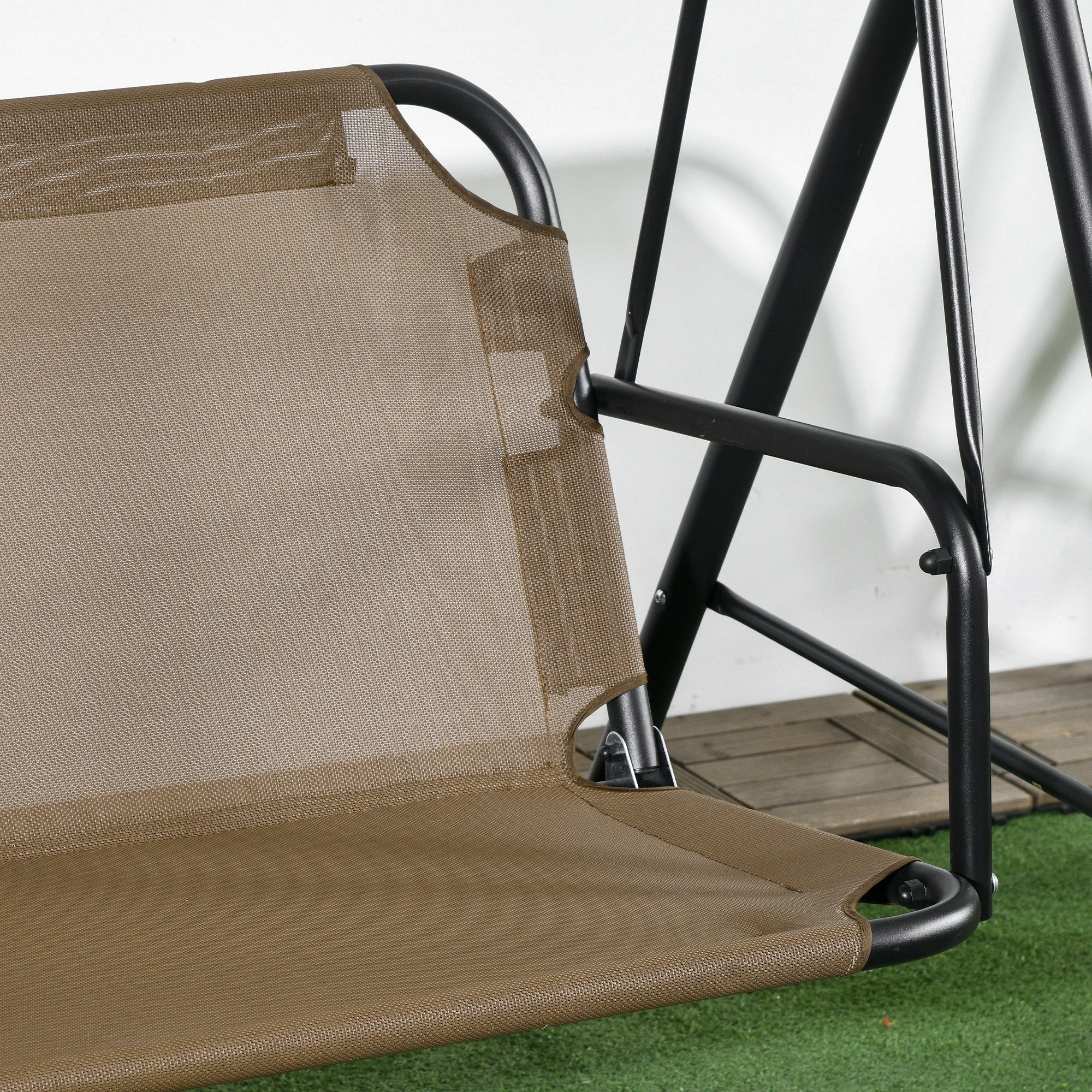 3-Seat Outdoor Patio Swing Chair, Steel Frame, Adjustable Tilt Canopy, Brown - Image 9
