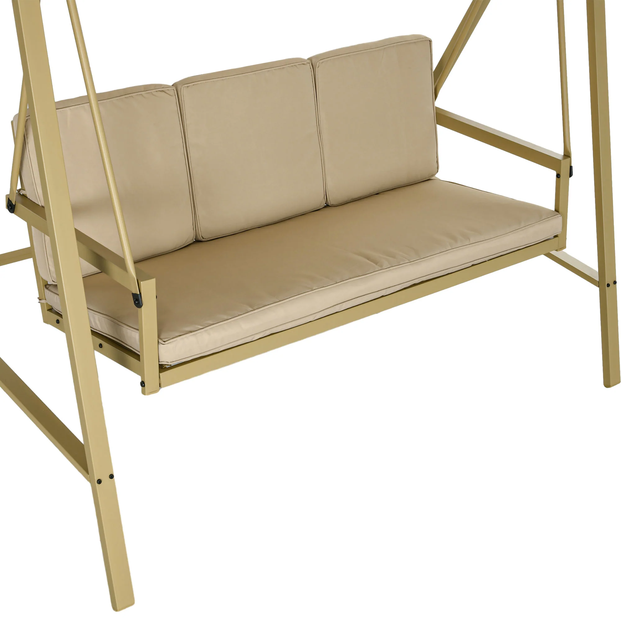 3-Person Patio Swing Chair, Outdoor Porch Swing, Adjustable Canopy, Removable Cushions, Beige - Image 10