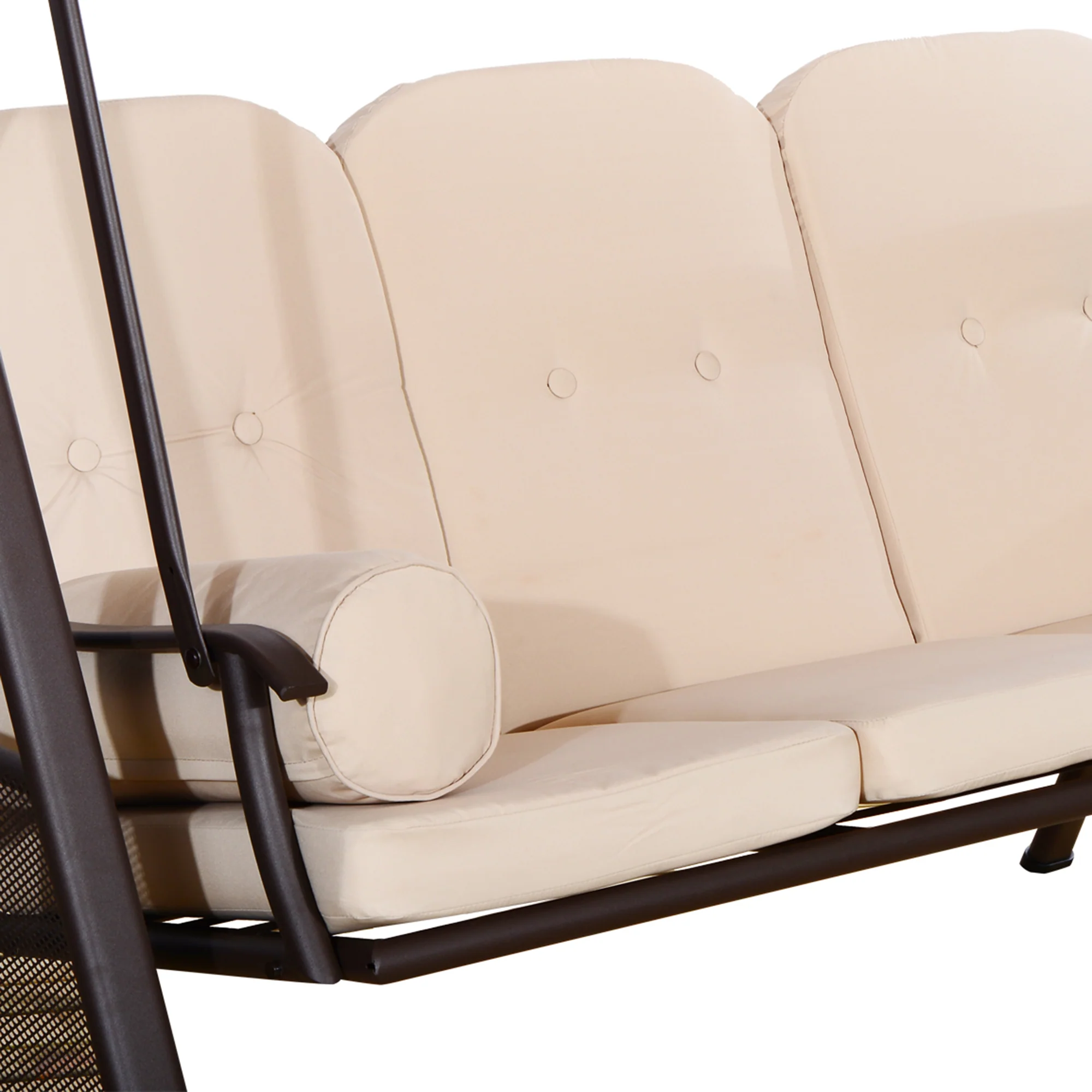 3-Seat Patio Swing Chair with Adjustable Canopy, Removable Cushion & Pillows, Beige - Image 11