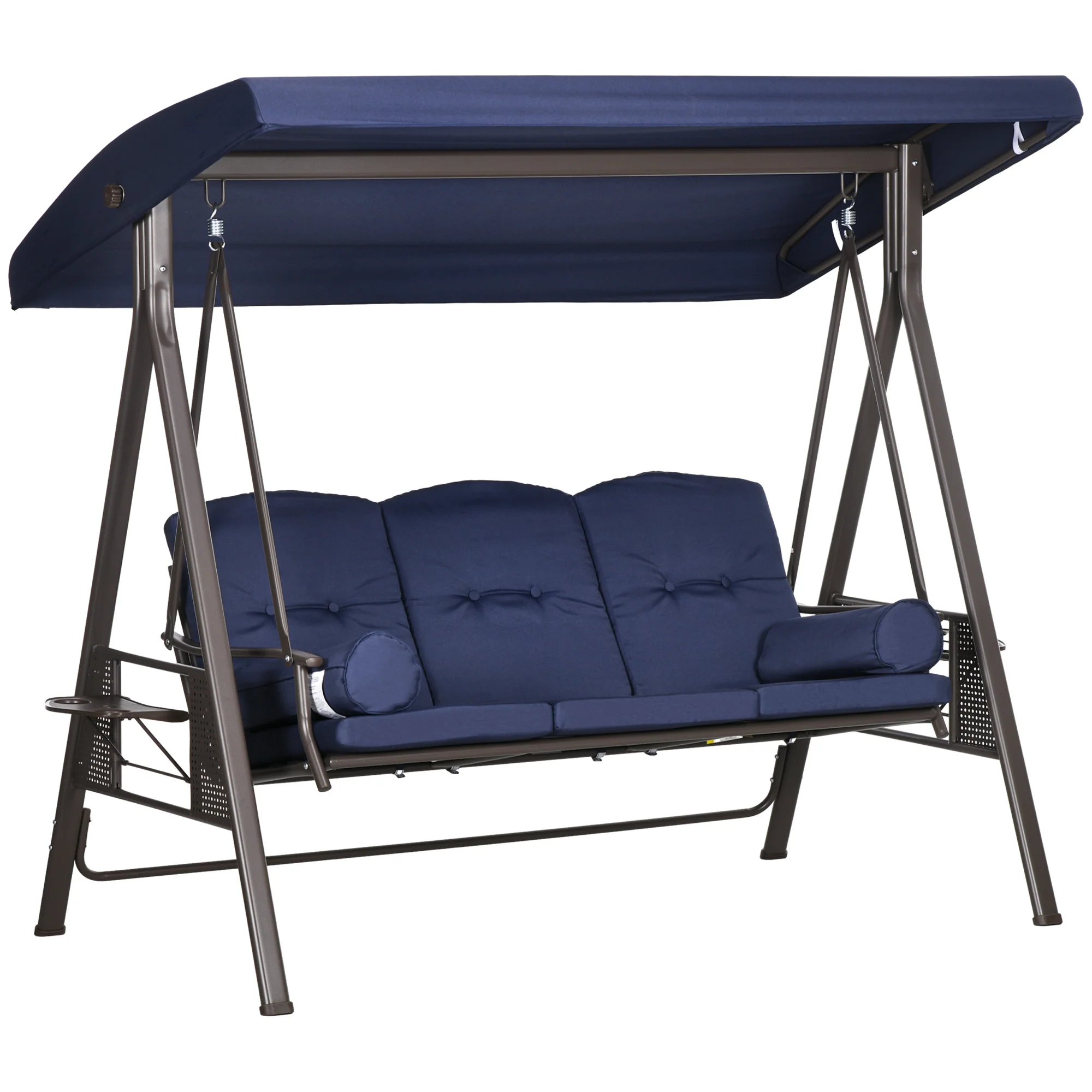 3-Seat Outdoor Porch Swing Chair with Adjustable Canopy, Cushion and Pillows, Dark Blue - Image 12