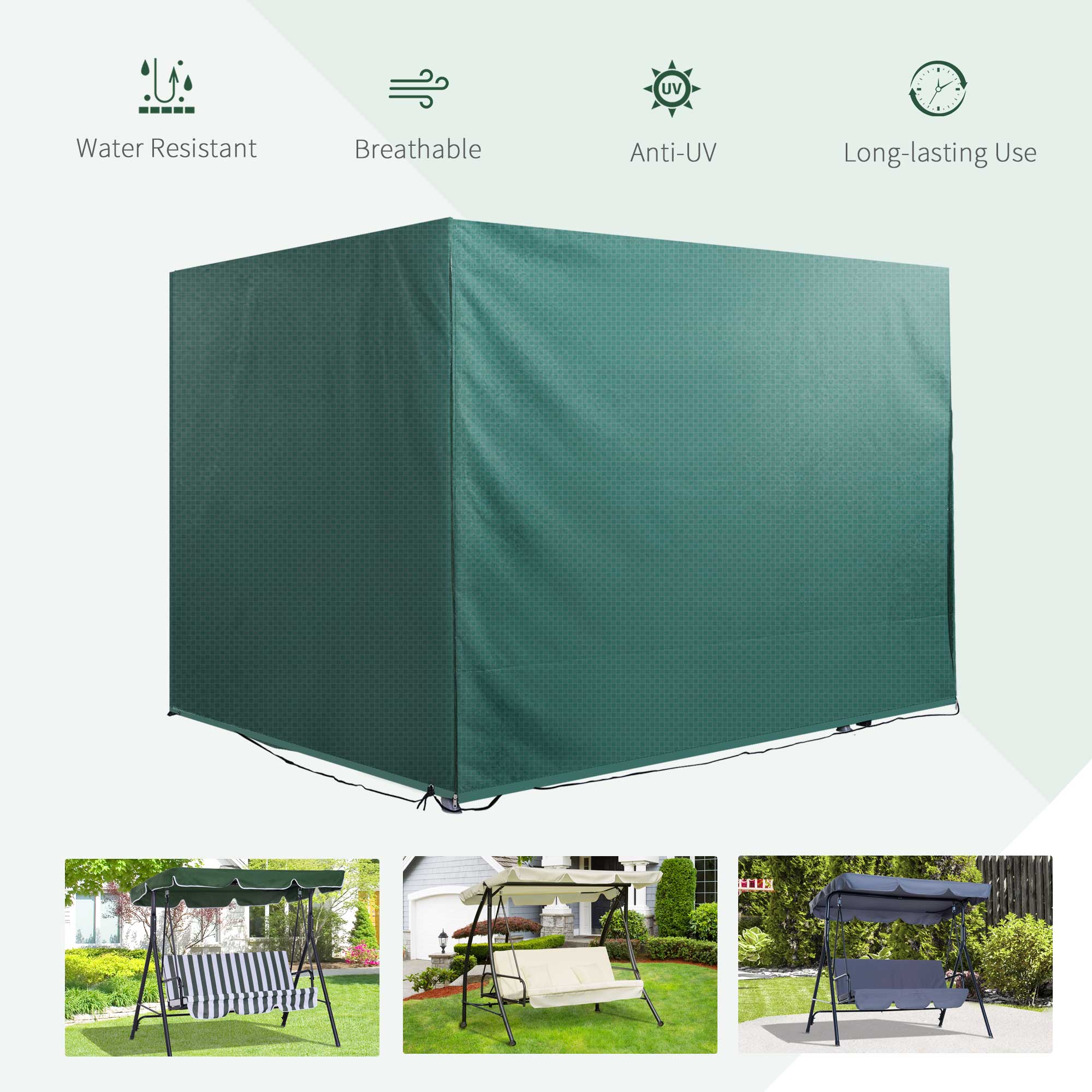 3-Seater Waterproof Patio Swing Cover, 85" X 61" X 59", Dark Green - Image 6