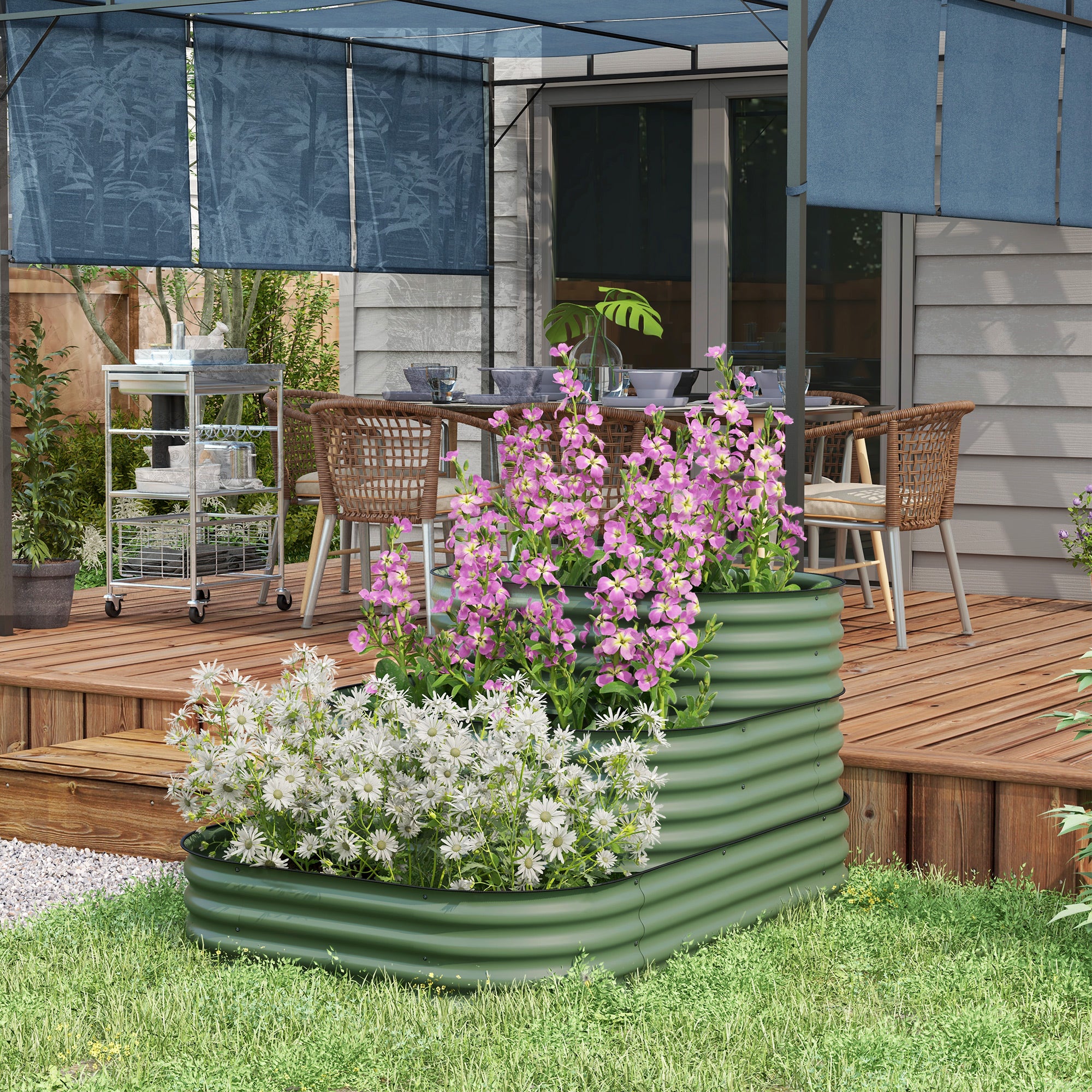3-Tier Galvanized Steel Raised Garden Bed Kit for Backyard, Garden, Patio, 62.25" x 43" x 32.25", Green - Image 4