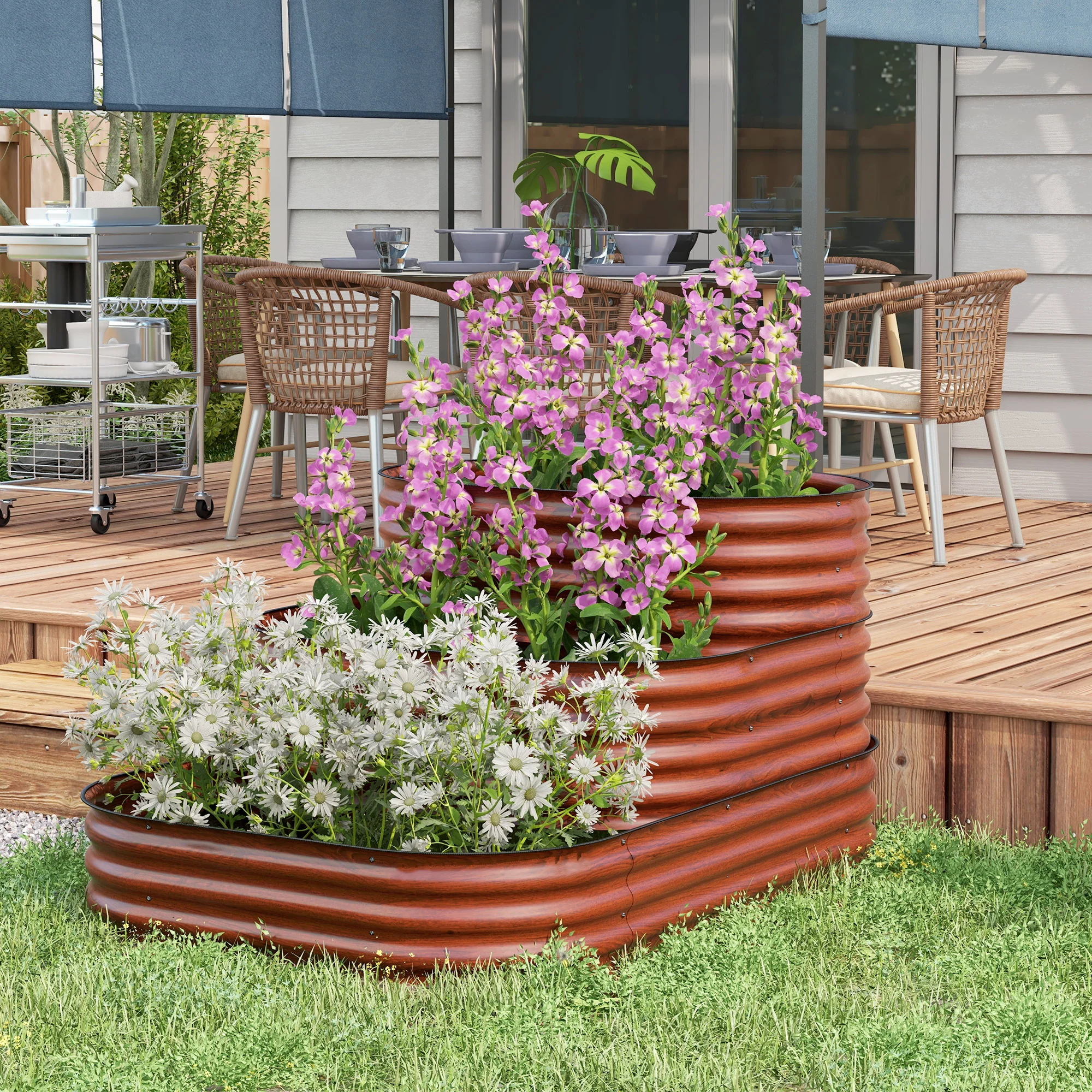 3-Tier Galvanized Steel Raised Garden Bed Kit for Backyard, Garden, Patio, 62.25" x 43" x 32.25", Brown - Image 4