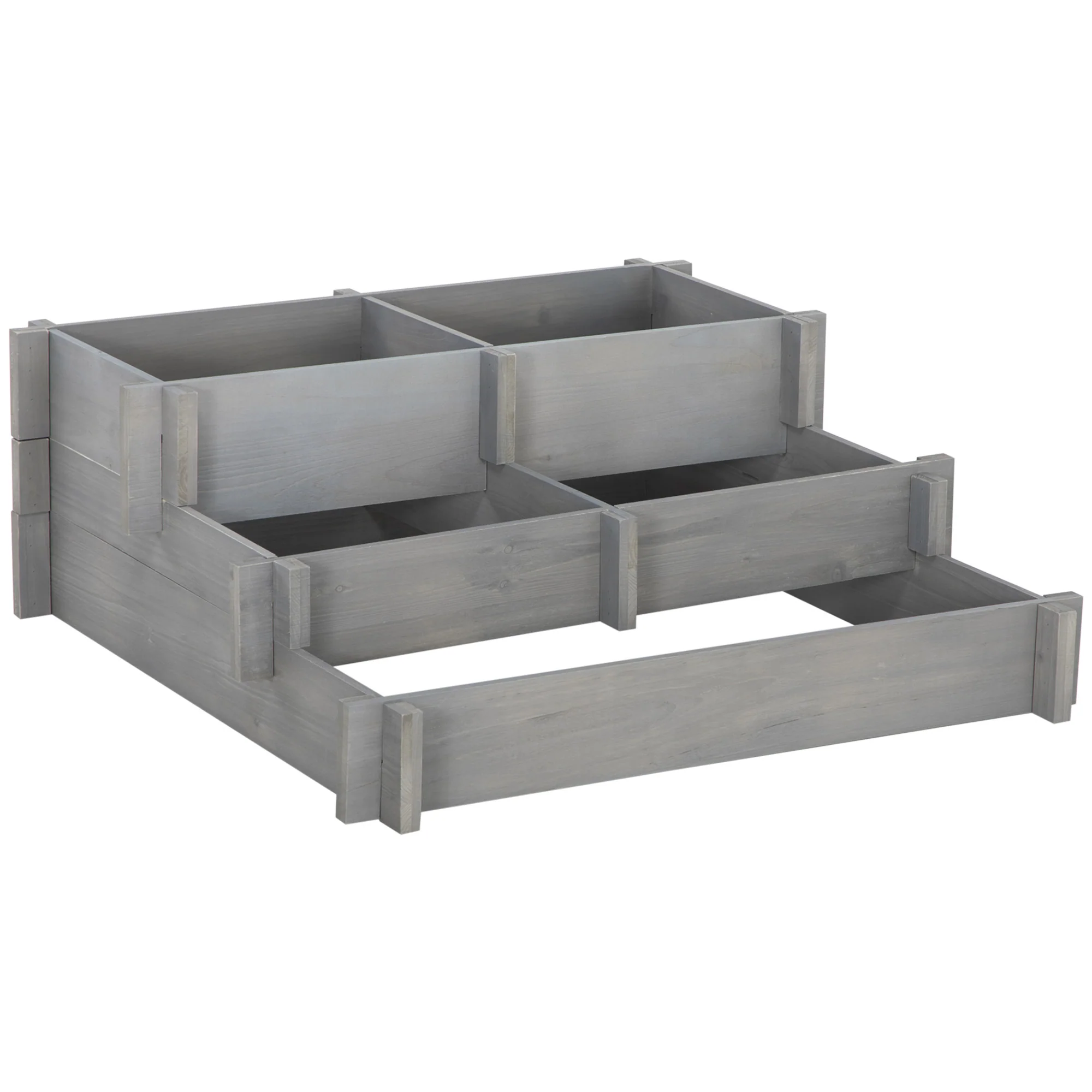 3-Tier Raised Garden Bed with 5 Compartments and Bed Liner, Fir Wood Elevated Planter Box, for Vegetables, Herbs, Outdoor Plants, 37 x 37 x 14in, Gray - Image 12