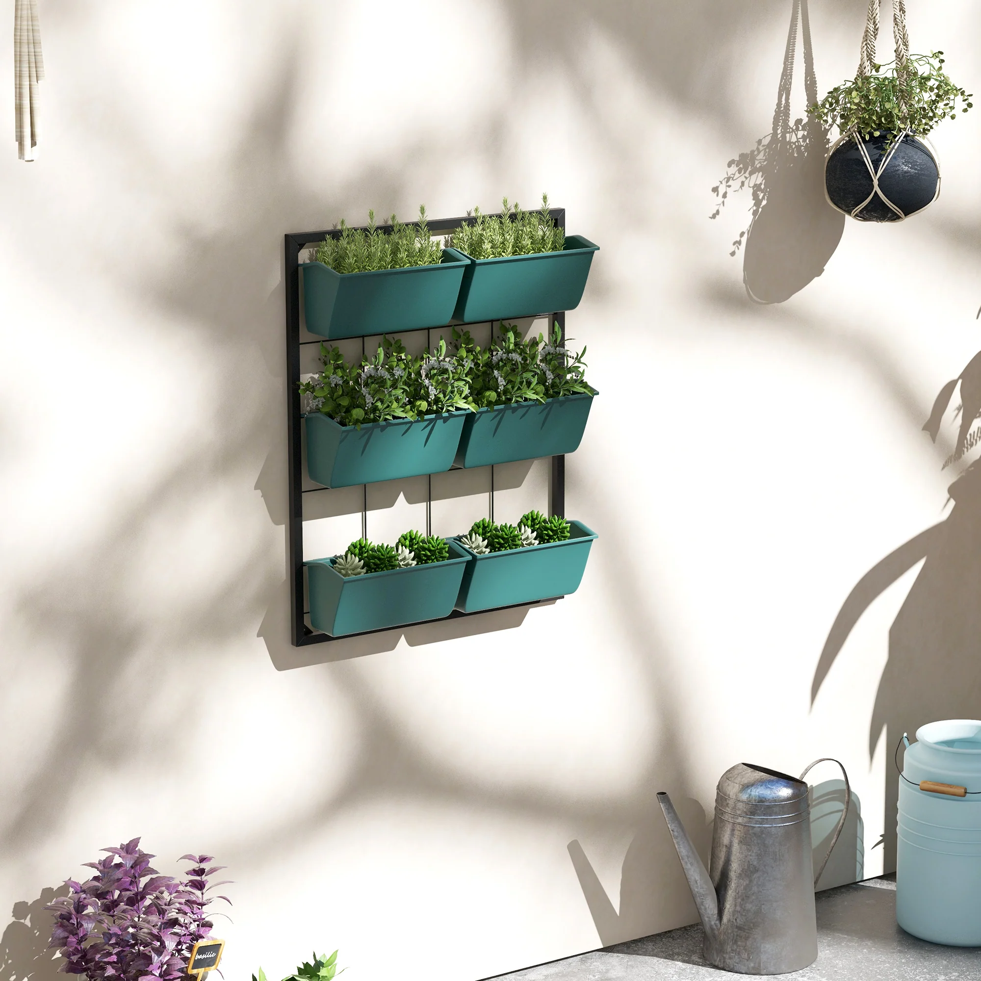 3-Tier Wall Planter with 6 Pots for Indoor and Outdoor Use, Green - Image 4